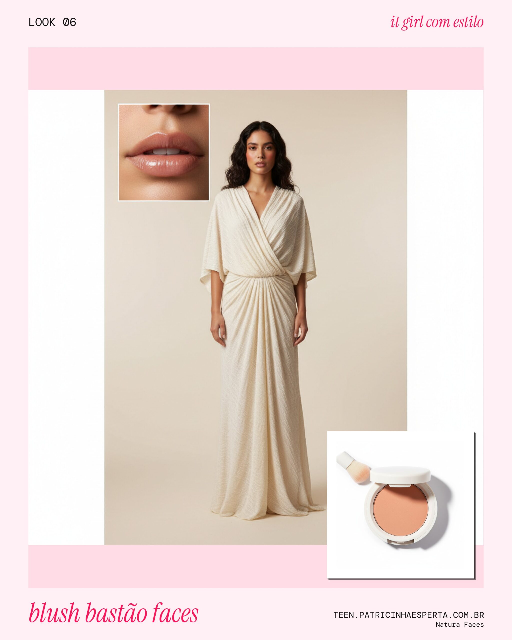 Natura Faces Blush em Bastão Efeito Saudável Cor Pêssego Natural