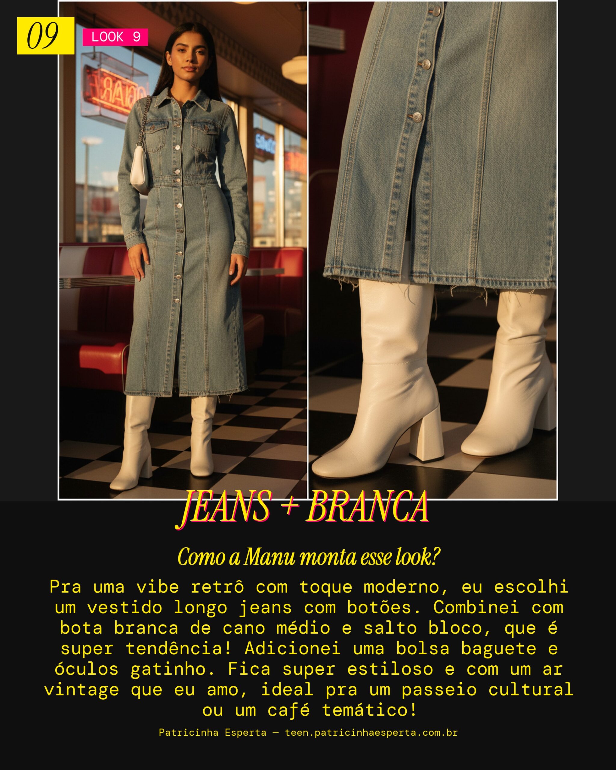 MANU RECOMENDA: Vestido Jeans e Bota Branca pra um Visual Retrô