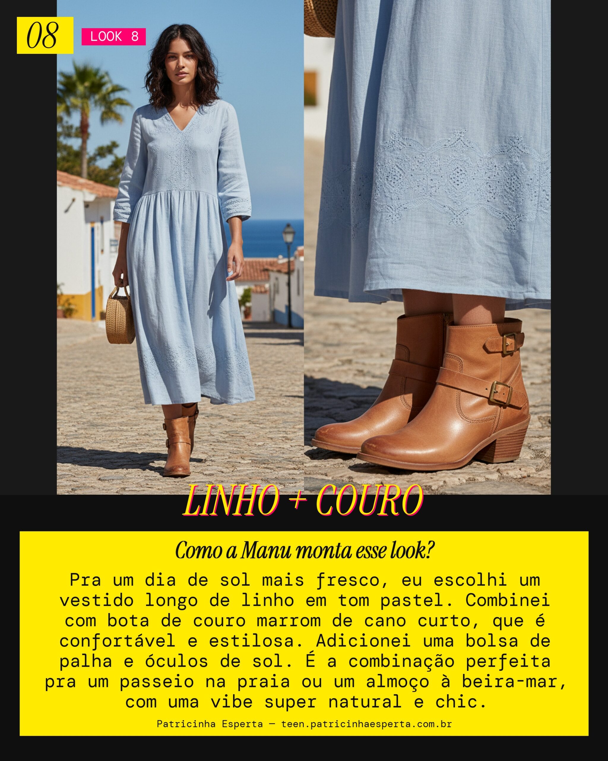 MANU RECOMENDA: Vestido Linho e Bota de Couro pra um Dia de Sol
