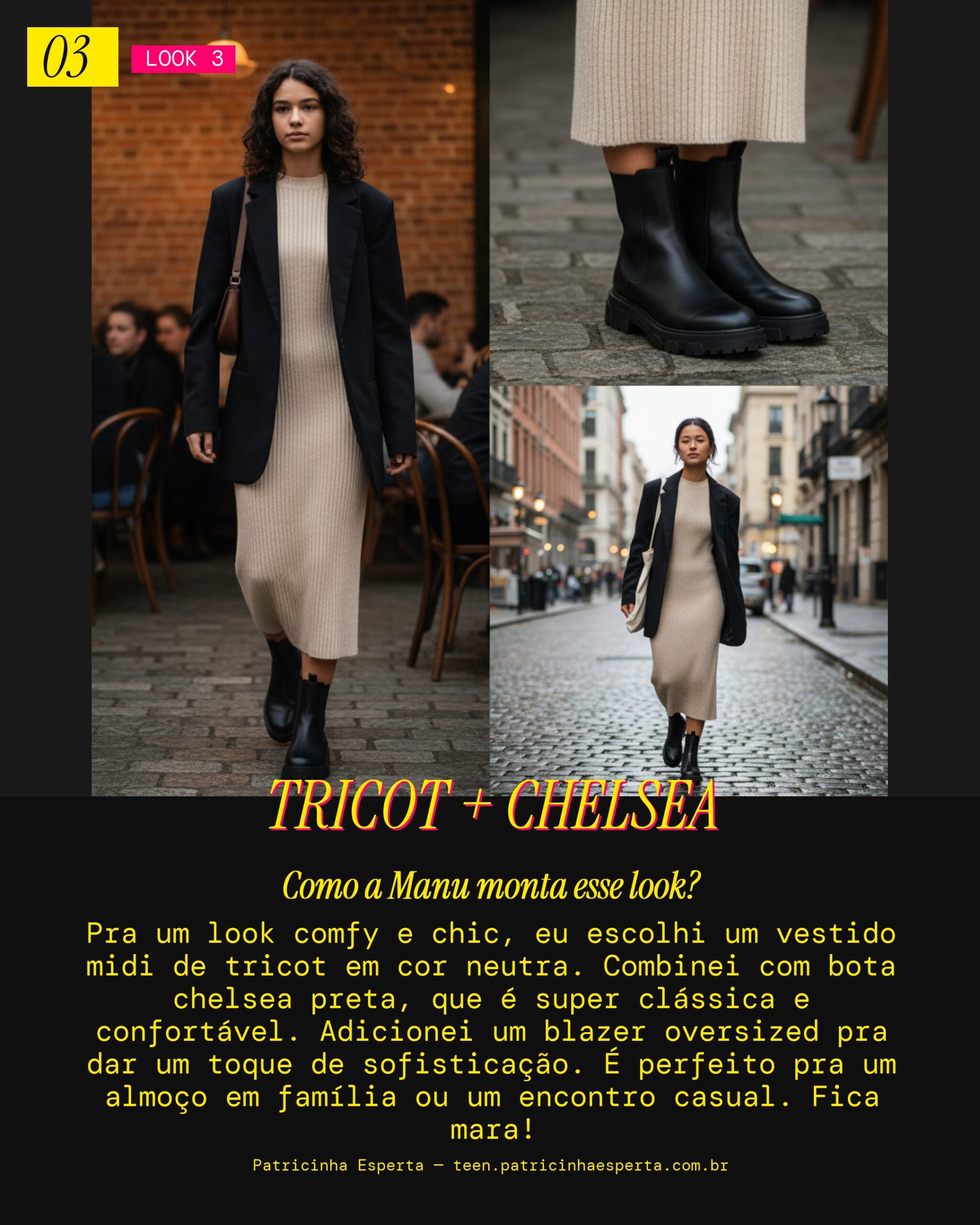 MANU RECOMENDA: Vestido Midi de Tricot com Bota Chelsea pra um Almoço