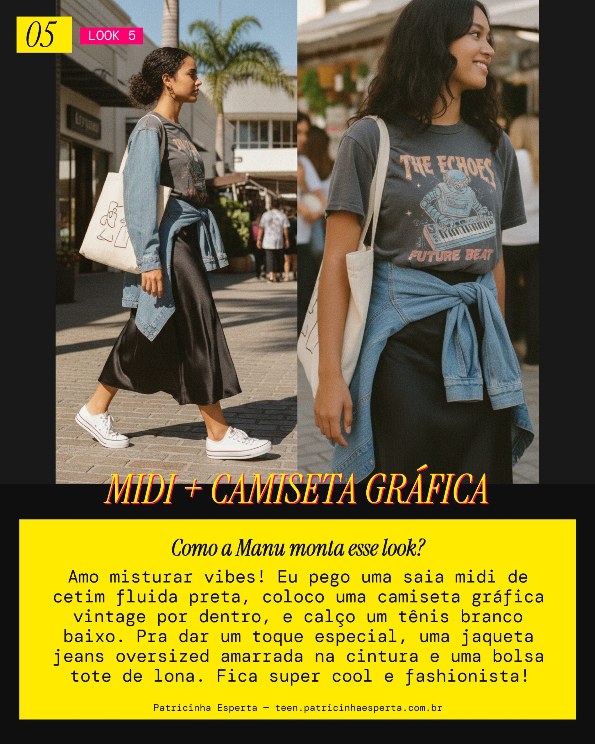 MANU RECOMENDA: Saia Midi e Camiseta Gráfica pra um Passeio Cool