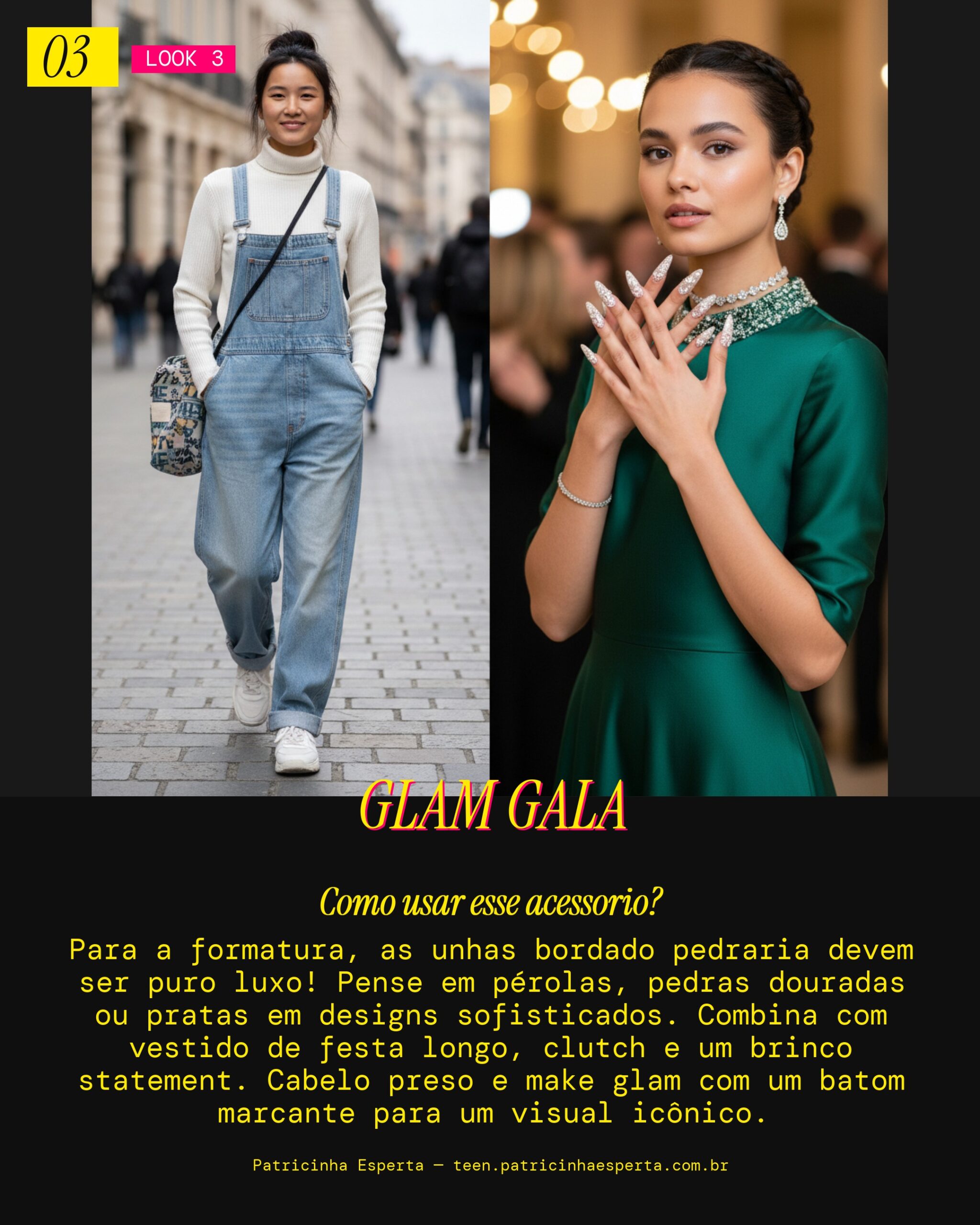 Look 3: Unhas Bordado Pedraria - Formatura Elegante