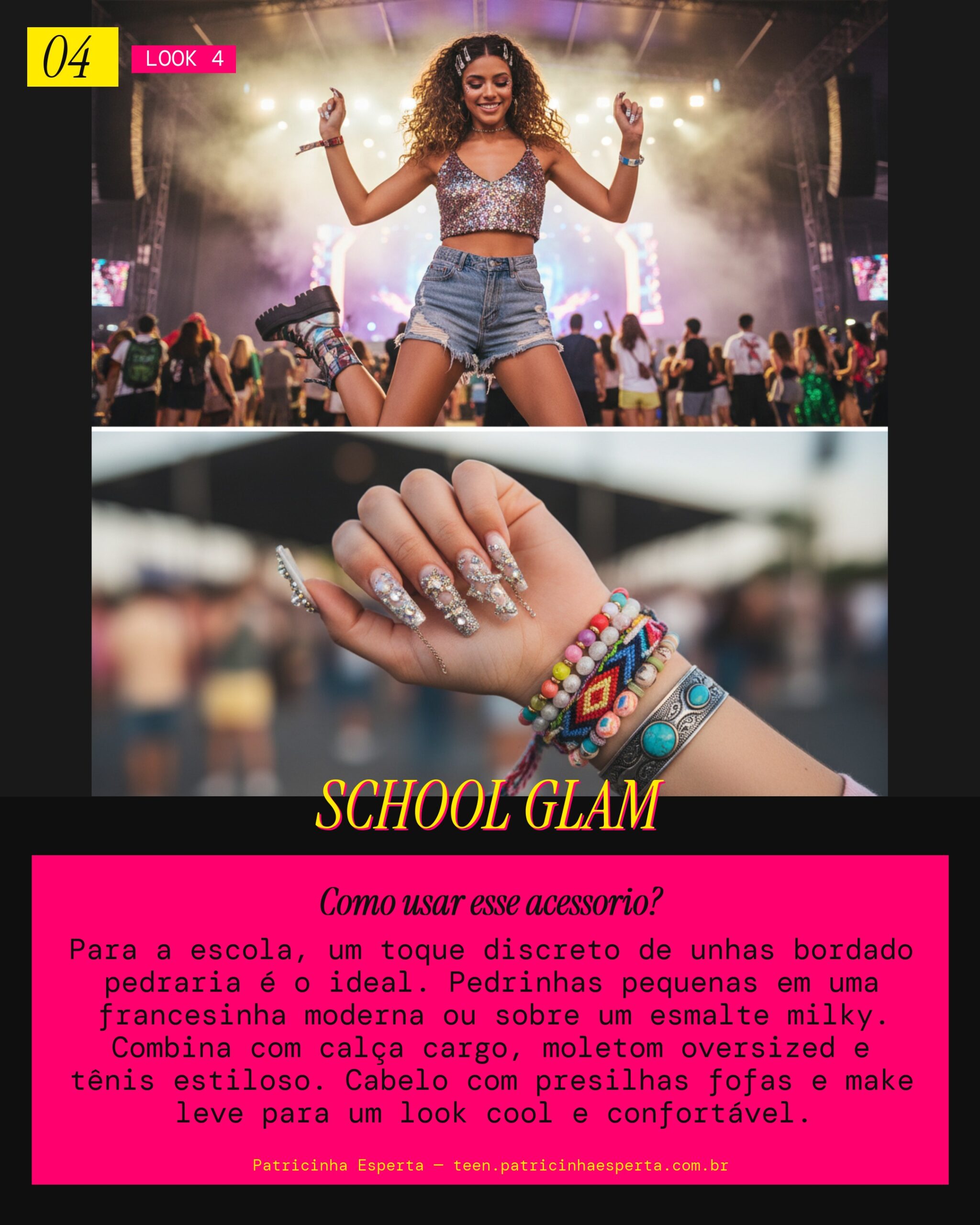 Look 4: Unhas Bordado Pedraria - Escola Cool