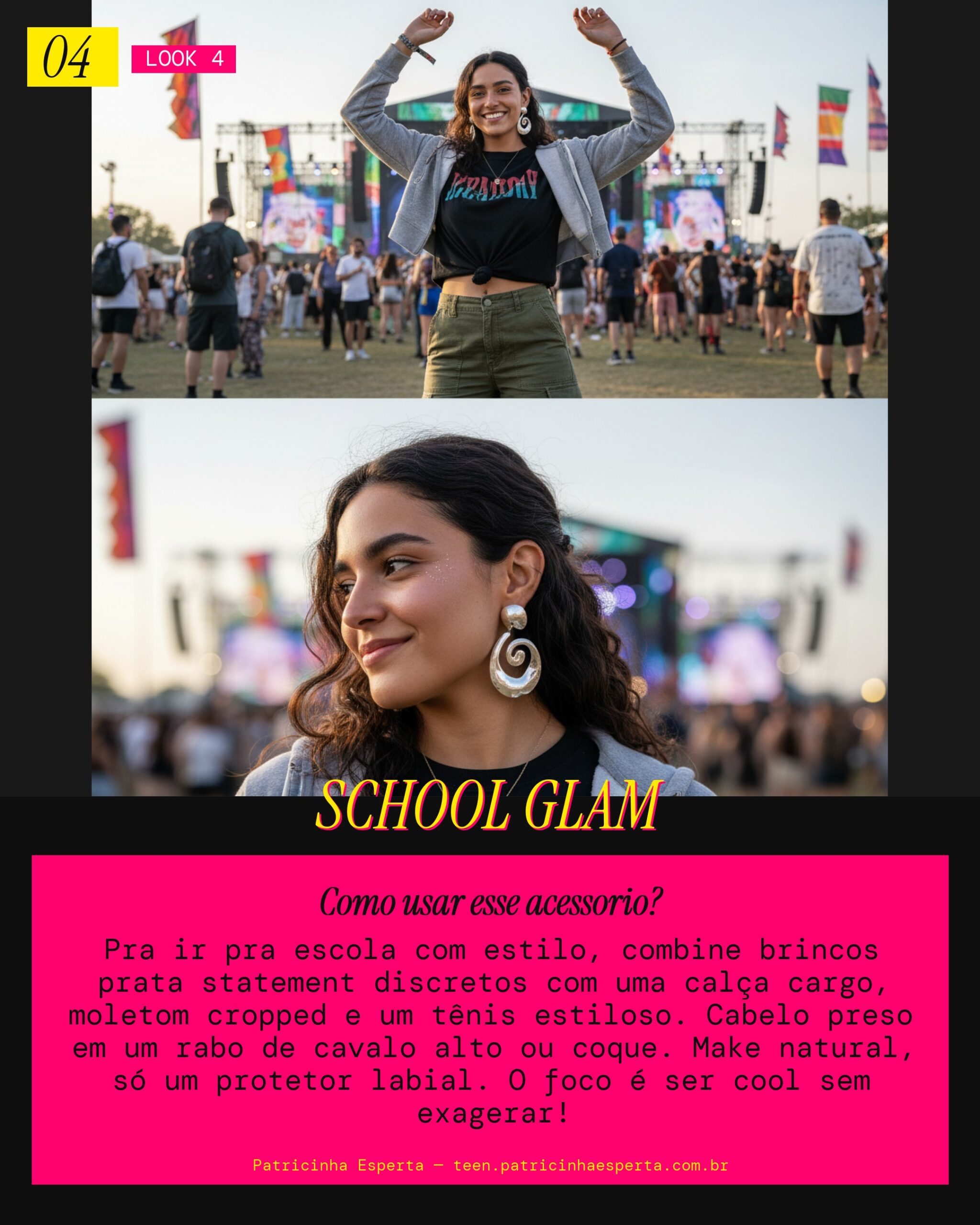 Look 4: Escola Estilosa com Brinco Prata Statement