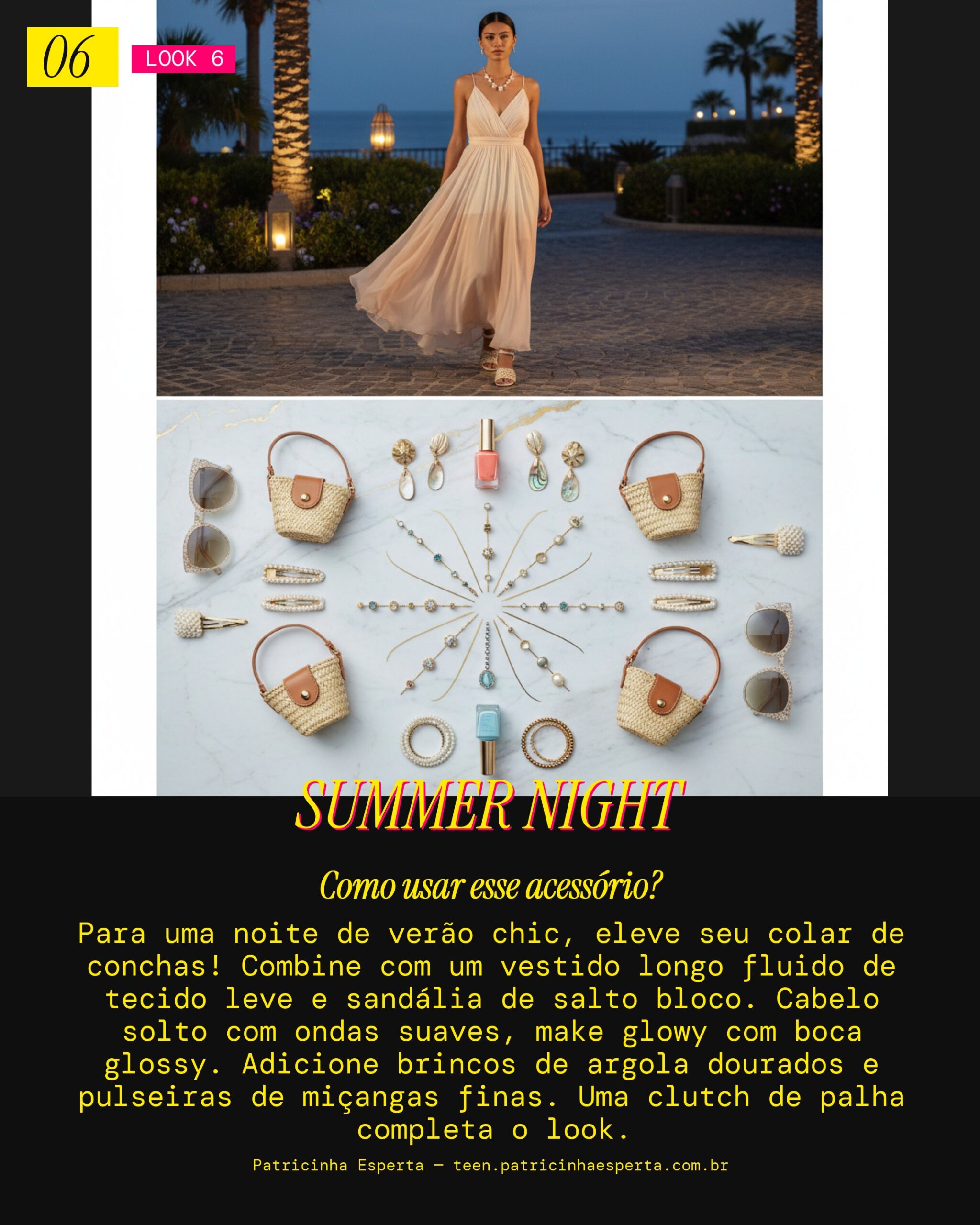 Look 6: Colar de Conchas Boho Noite de Verão Chic