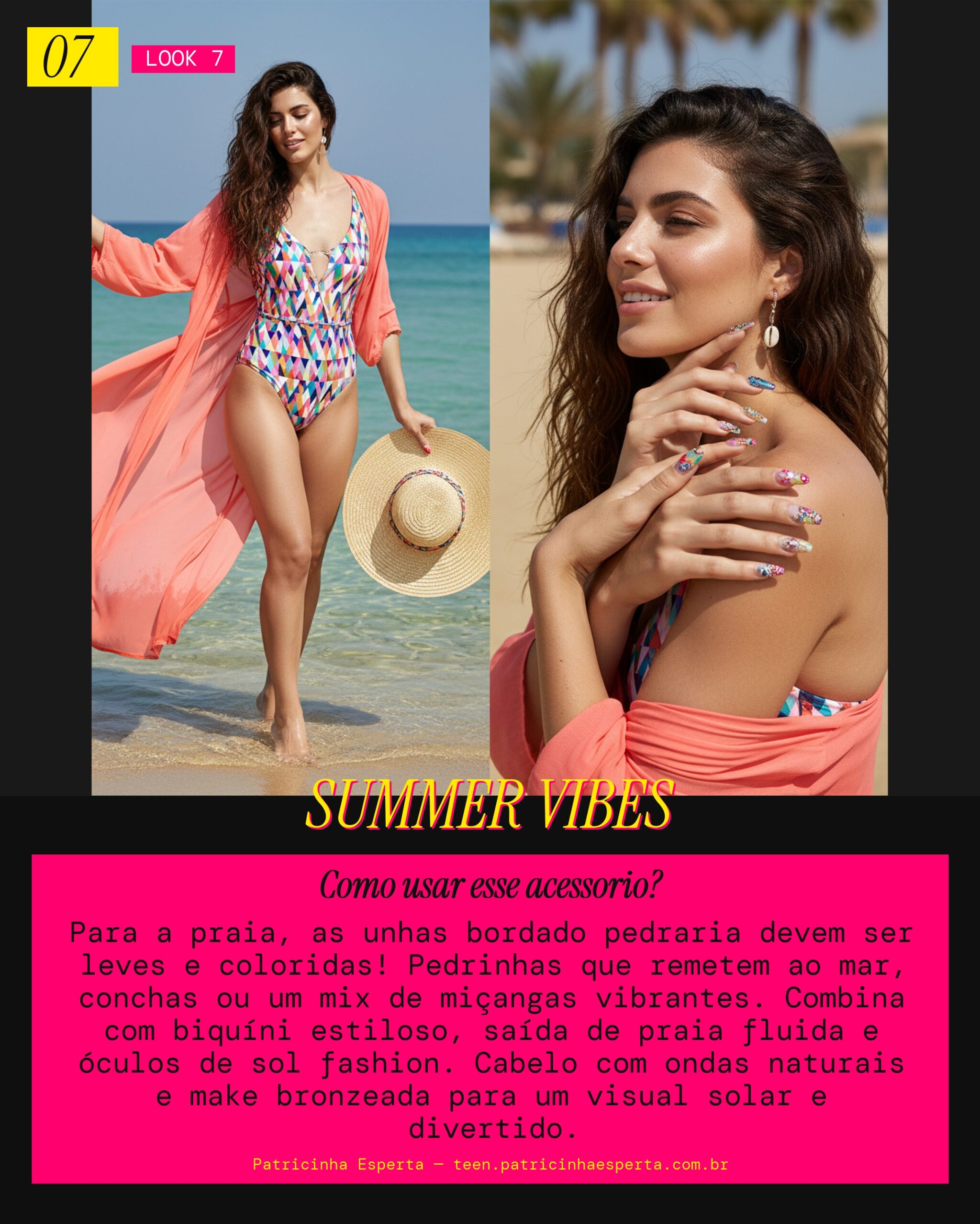 Look 7: Unhas Bordado Pedraria - Praia Verão