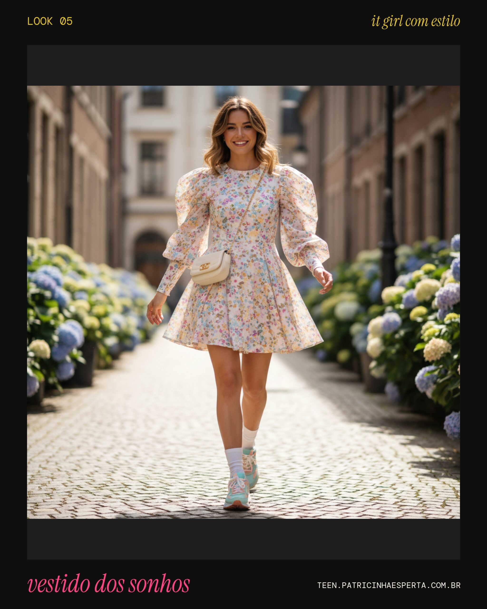 Look 5: Vestido florido e tênis