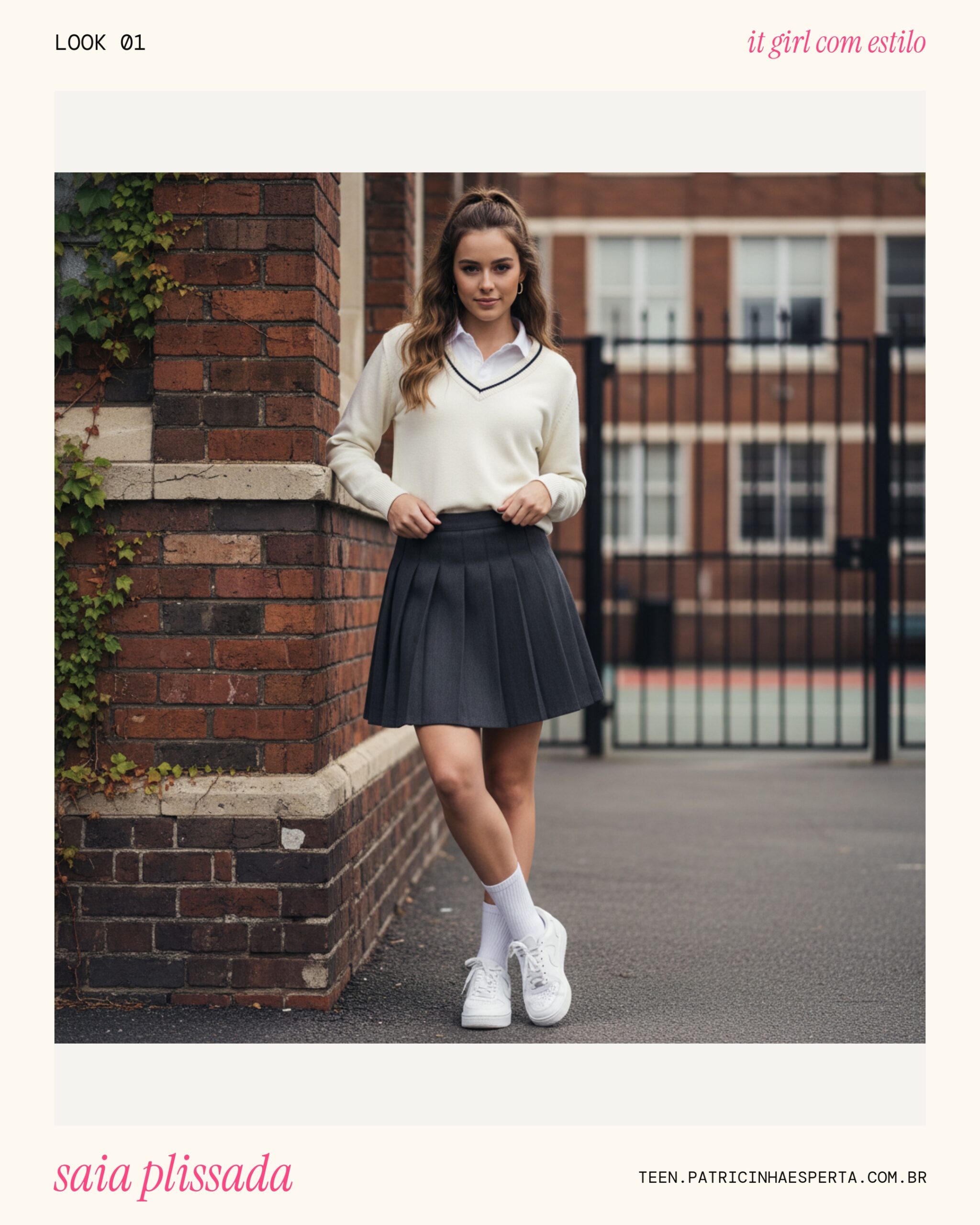 Look 1: Saia Plissada Classic Revisitada