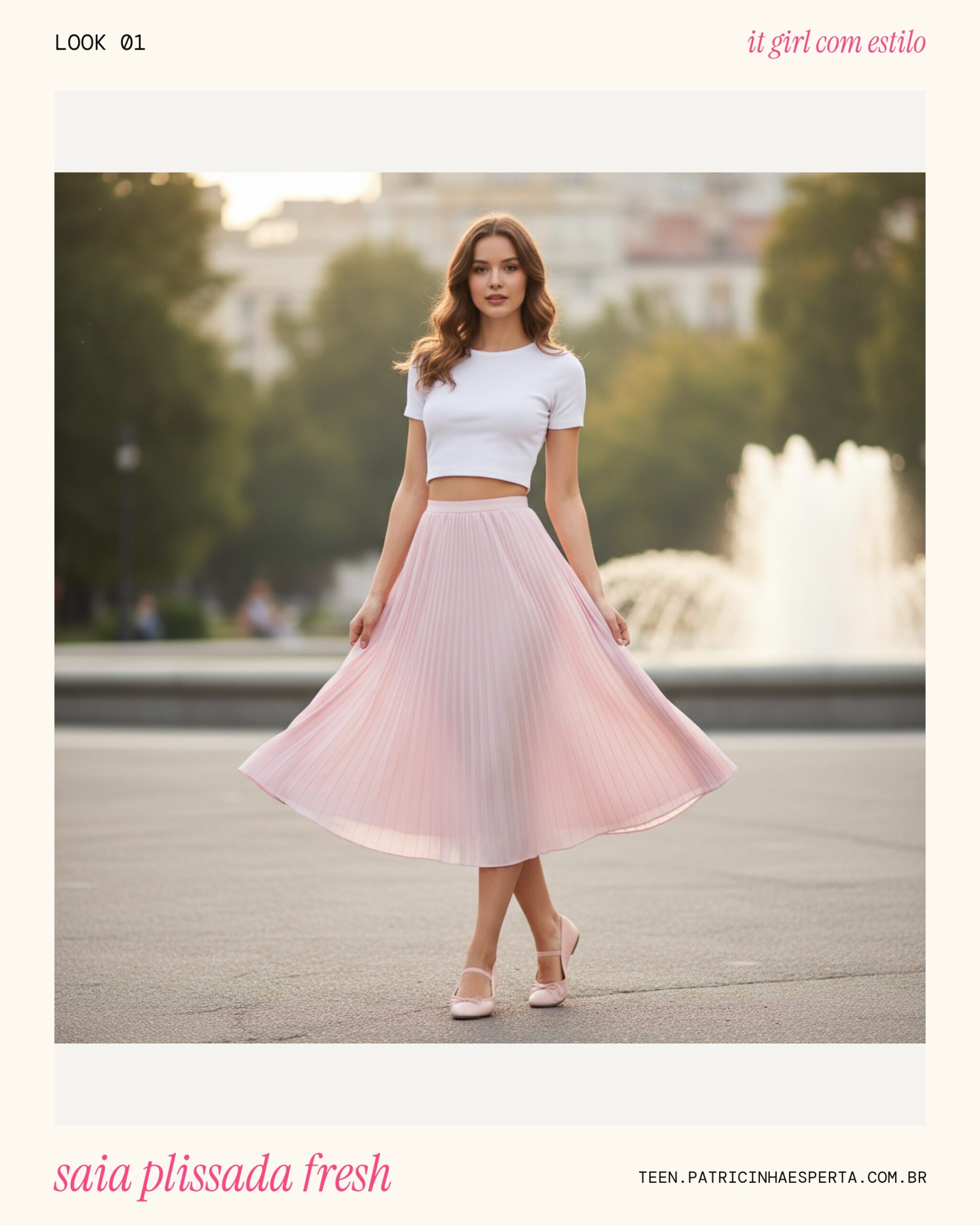 Look 1: Saia Plissada e Cropped