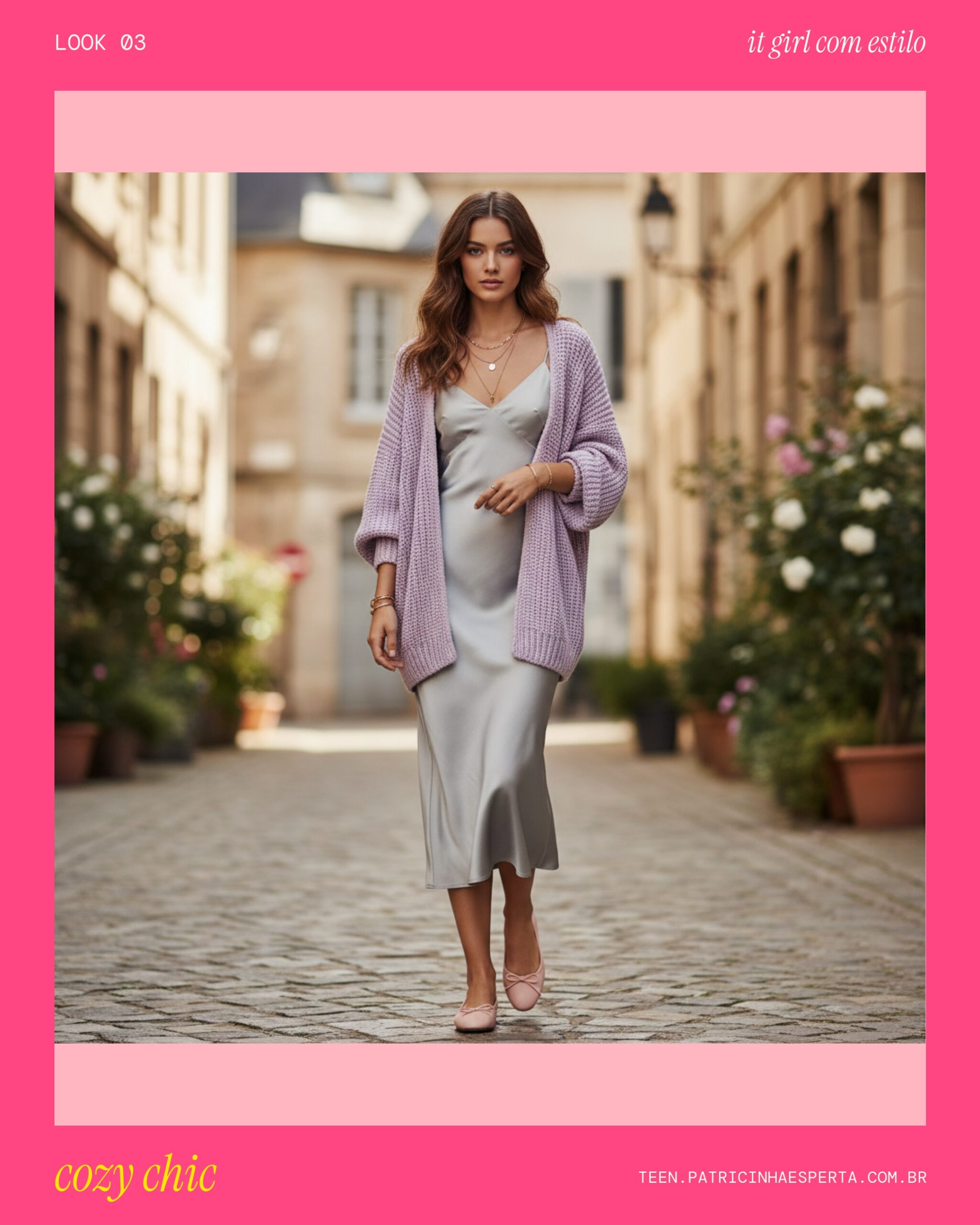 Look 3: Vestido Slip e Cardigã Cozy