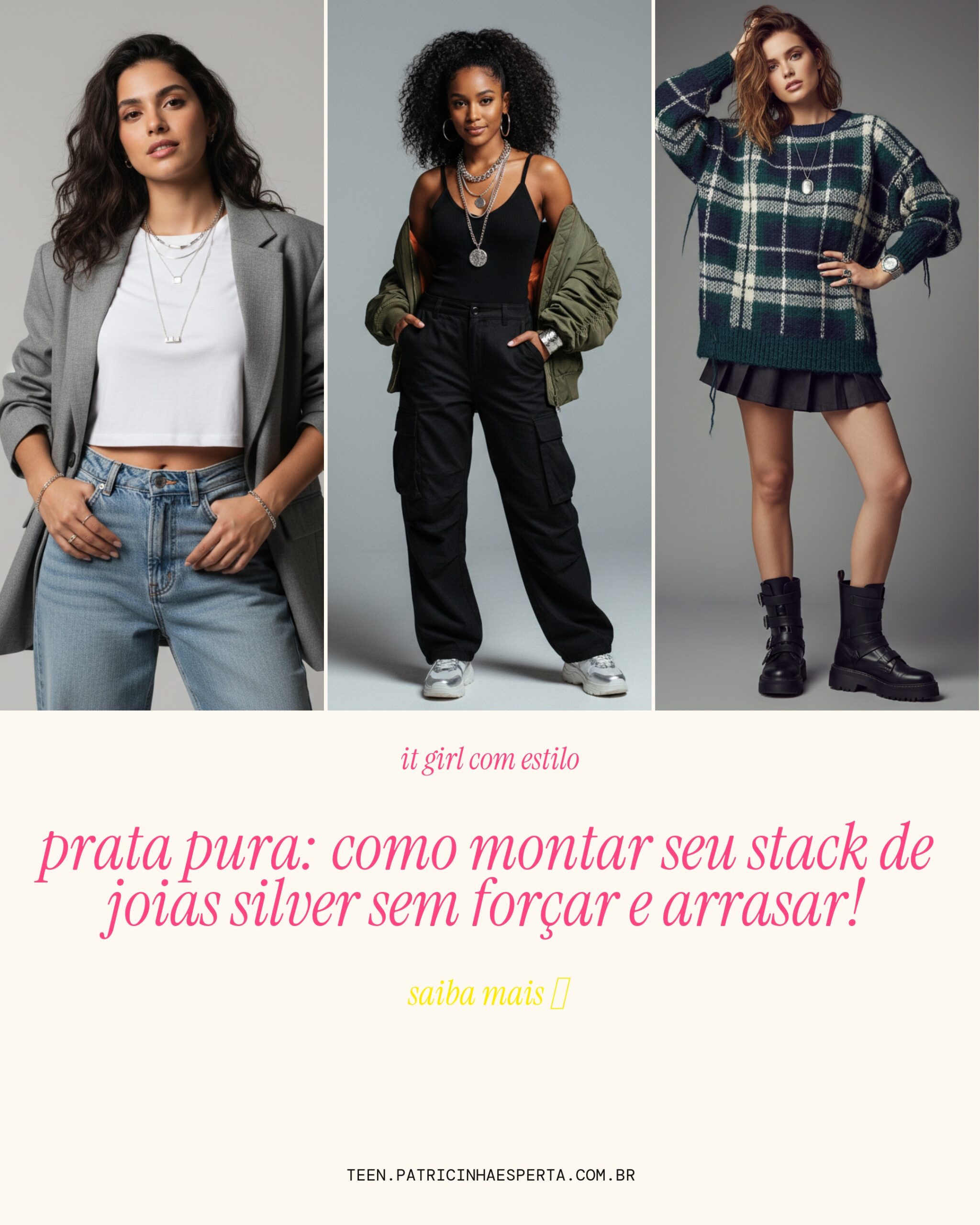 Como trend silver jewelry stack (sem forcar)