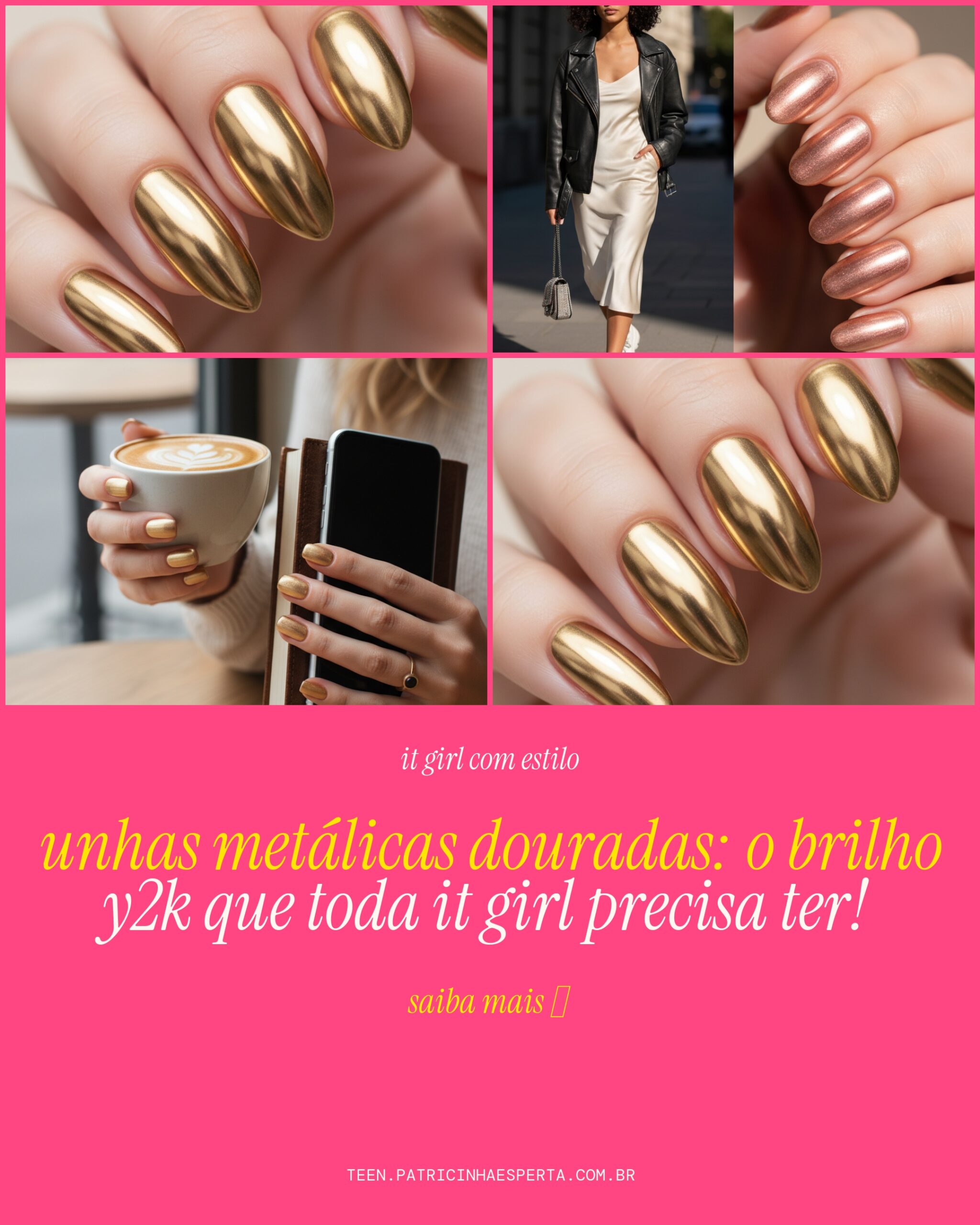 unhas metalica dourada: segredos das it girls
