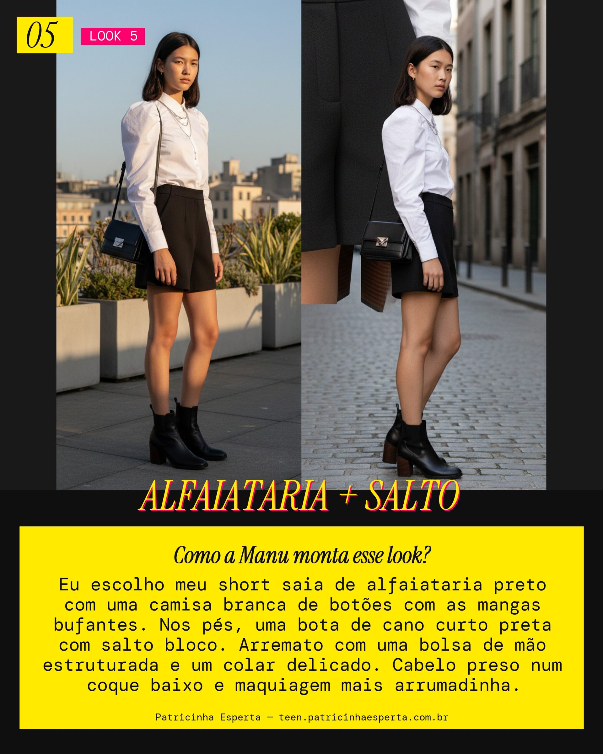 MANU RECOMENDA: Short Saia Alfaiataria e Bota de Salto Bloco Pra um Chic Descolado