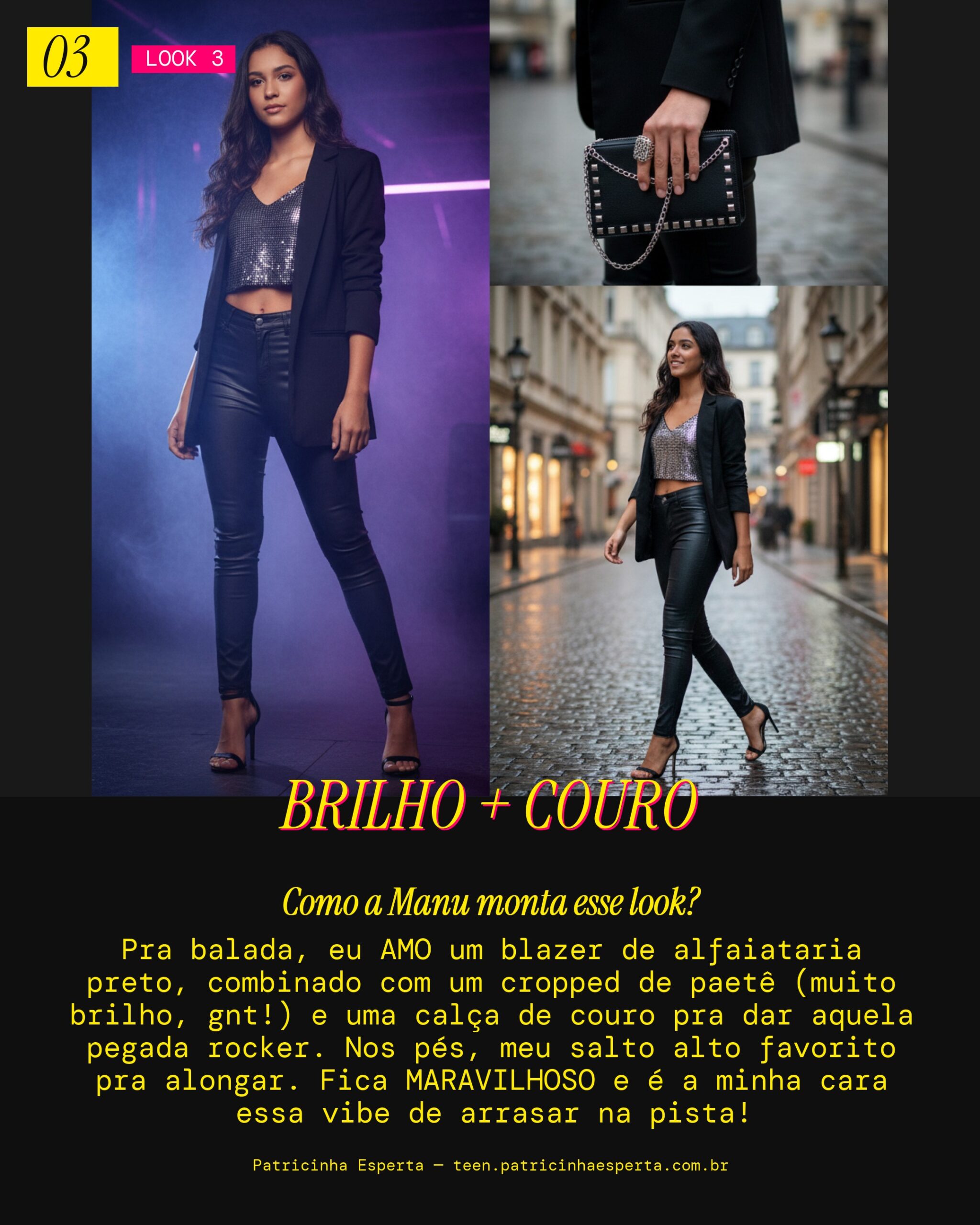 MANU RECOMENDA: Balada Glam com Blazer e Cropped de Brilho