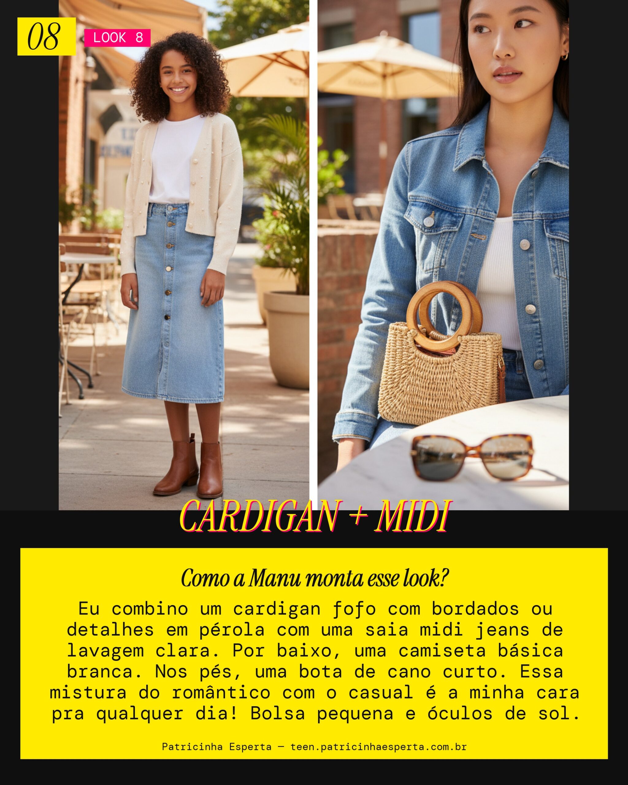 MANU RECOMENDA: Cardigan Fofo e Saia Midi Jeans: Meu Look Versátil!