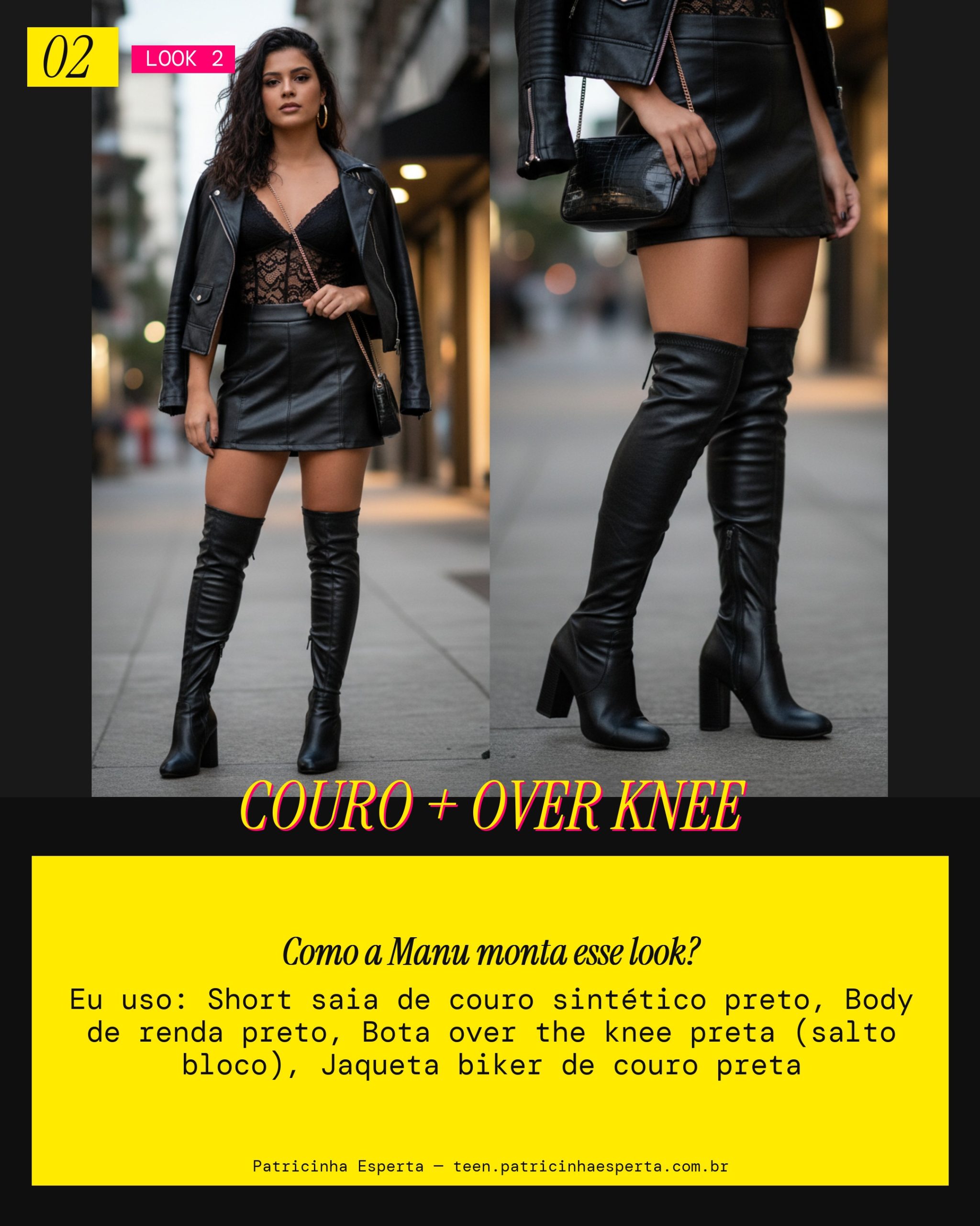 MANU RECOMENDA: Short Saia de Couro e Bota Over The Knee Pra Balada