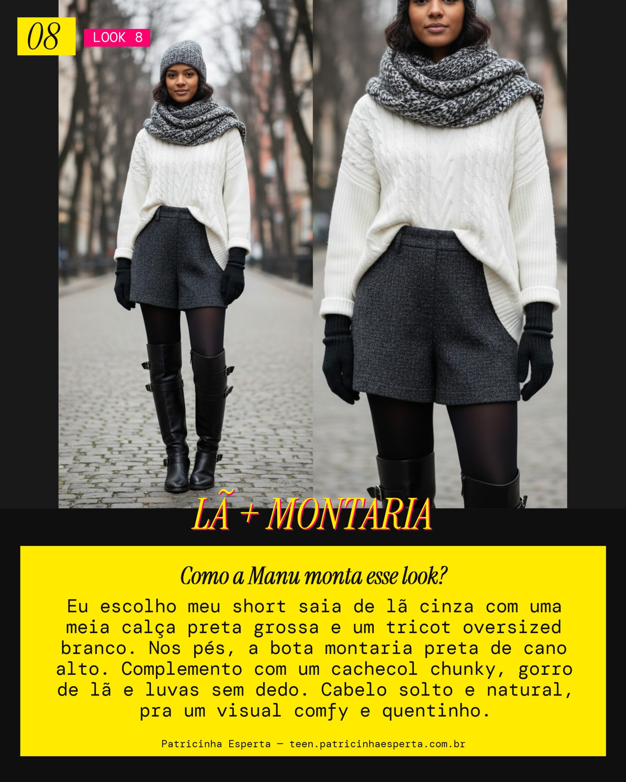 MANU RECOMENDA: Short Saia de Lã e Bota Montaria Pra um Inverno Estiloso