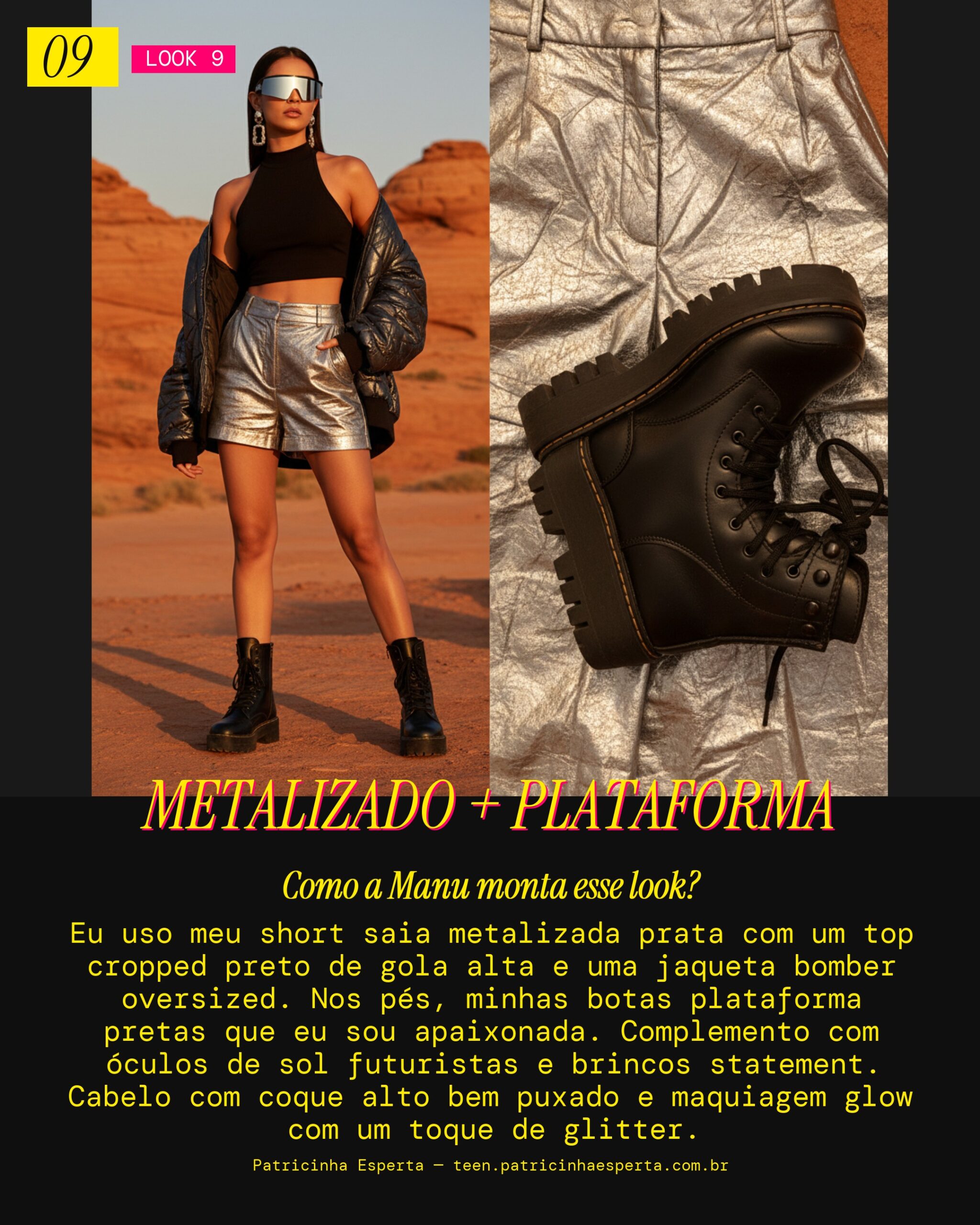 MANU RECOMENDA: Short Saia Metalizada e Bota Plataforma Pra um Look Fashionista