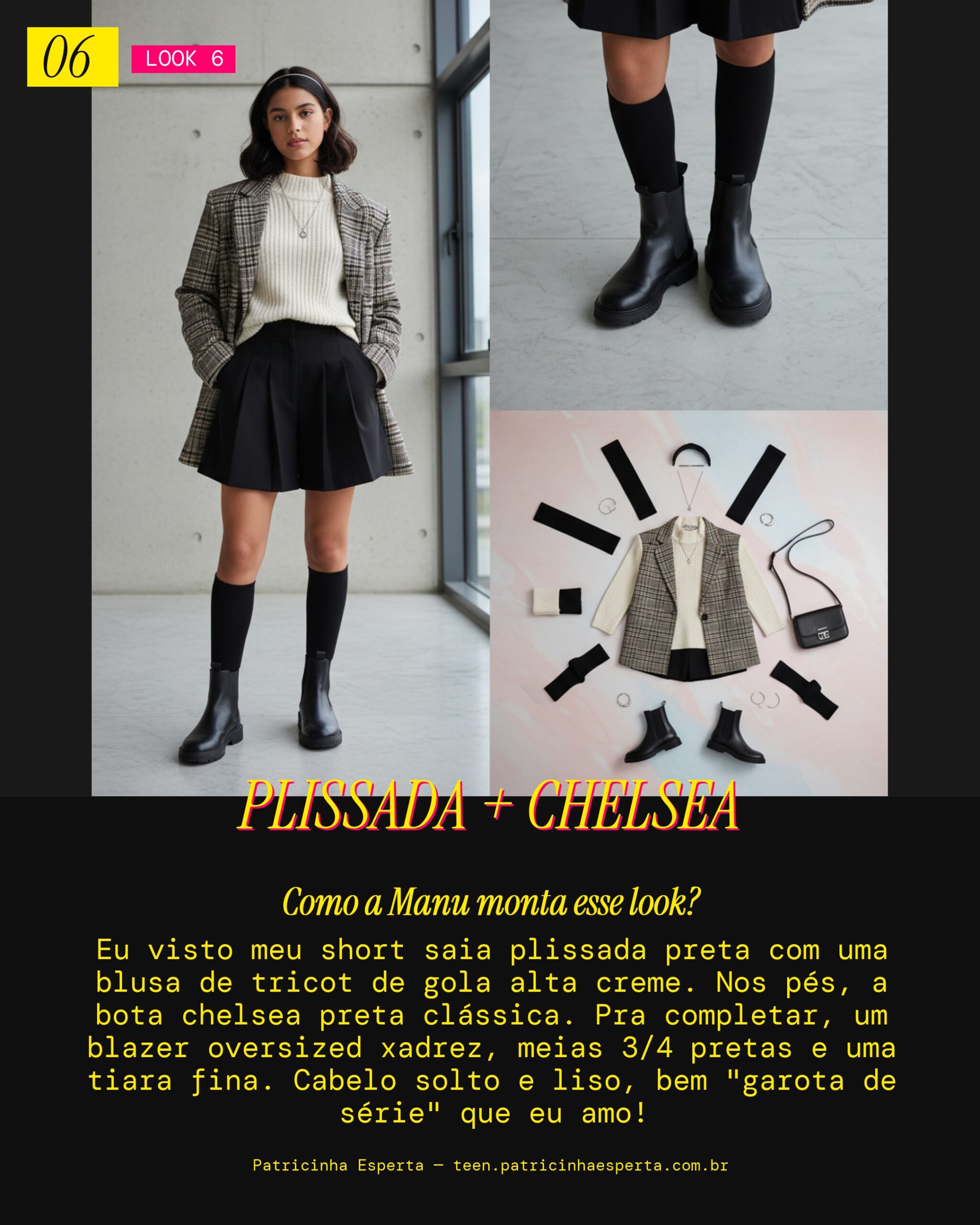 MANU RECOMENDA: Short Saia Plissada e Bota Chelsea Pra um Vibe Colegial