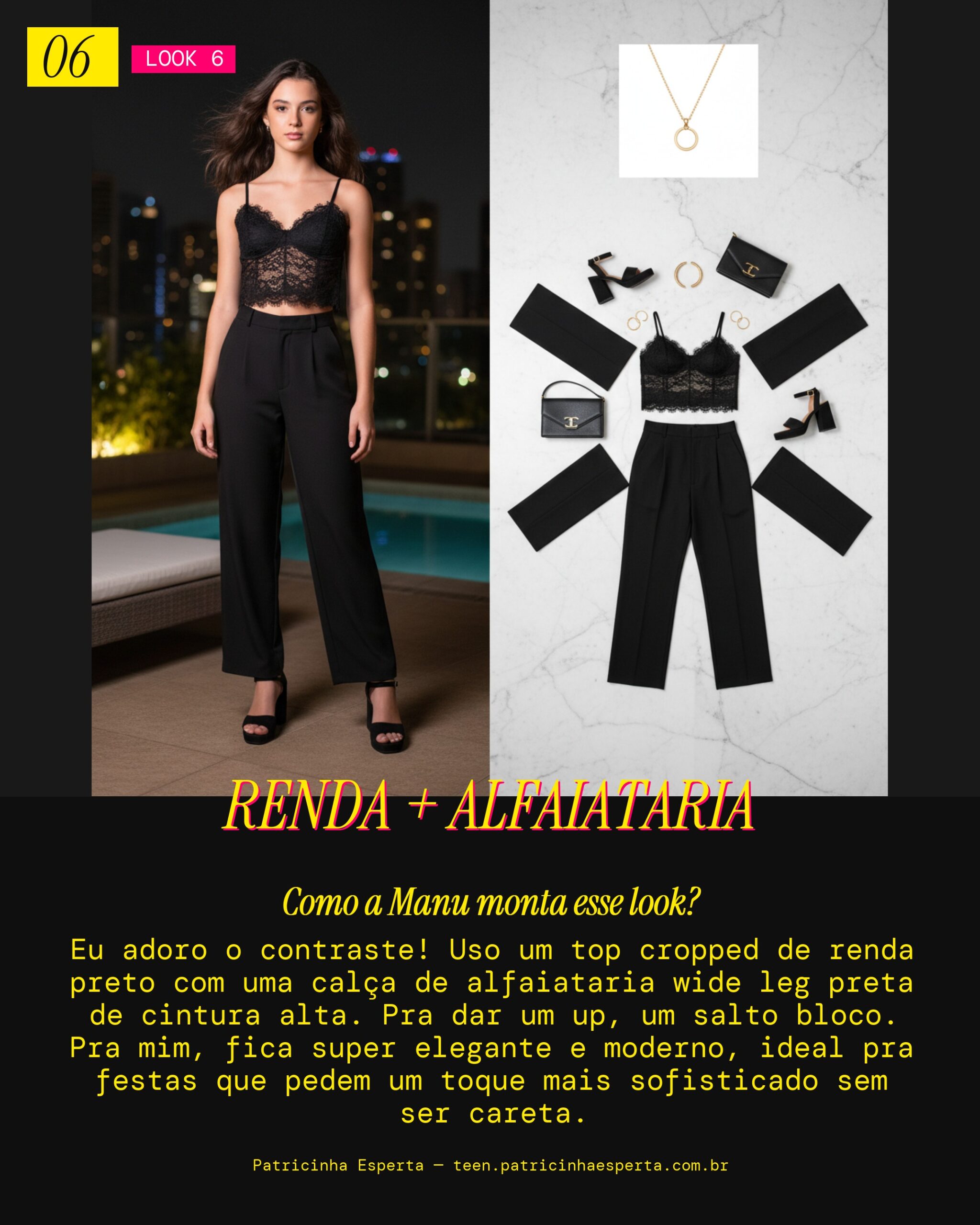 MANU RECOMENDA: Top Cropped de Renda + Calça Alfaiataria Wide Leg pra Festa Elegante