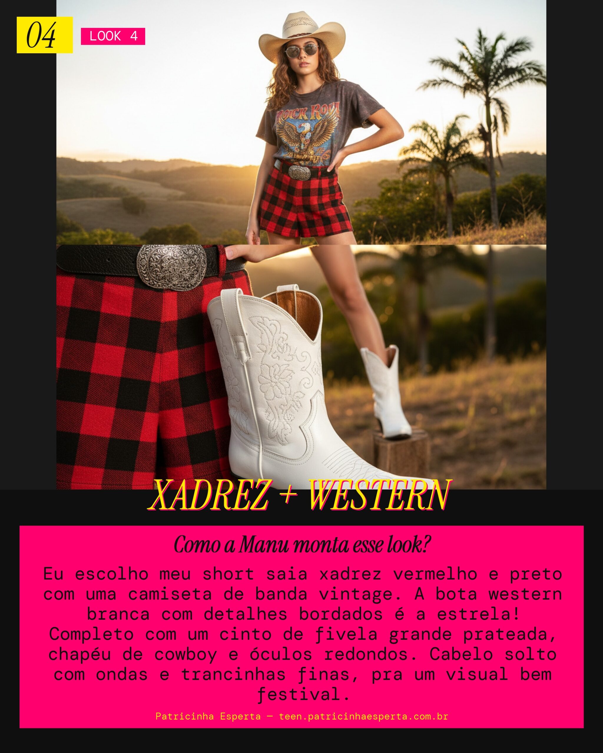 MANU RECOMENDA: Short Saia Xadrez e Bota Western Pra Festival