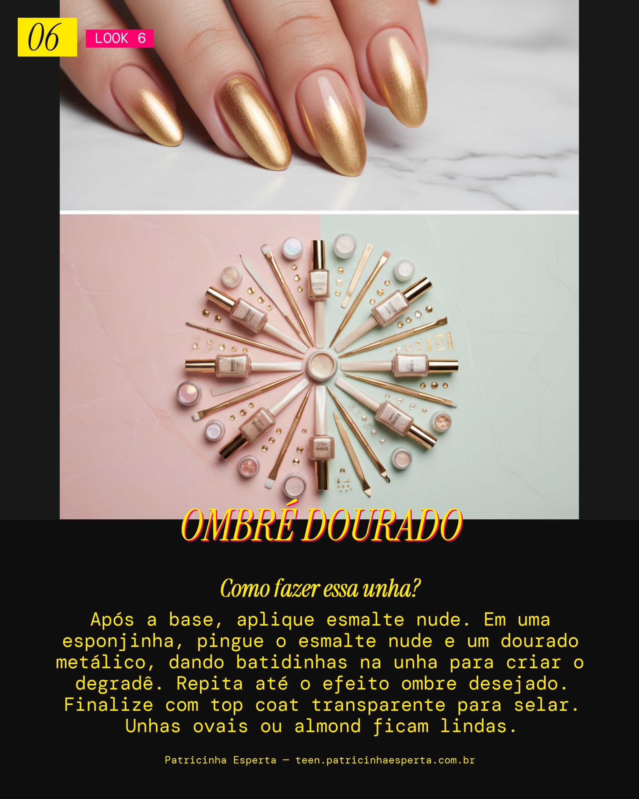 Ombré Dourado e Nude: Suavidade com Brilho