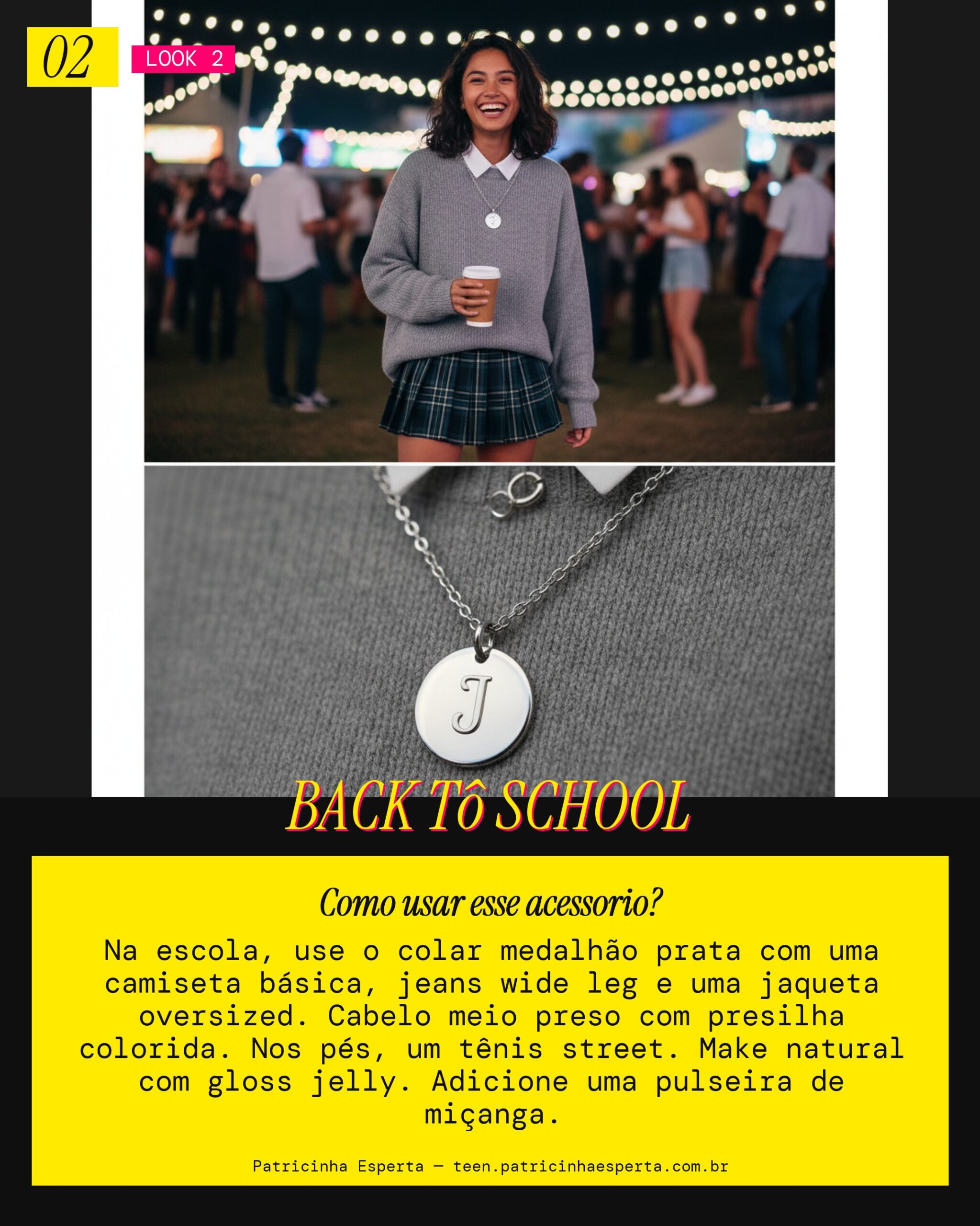 Colar Medalhão: Escola Style Descolado
