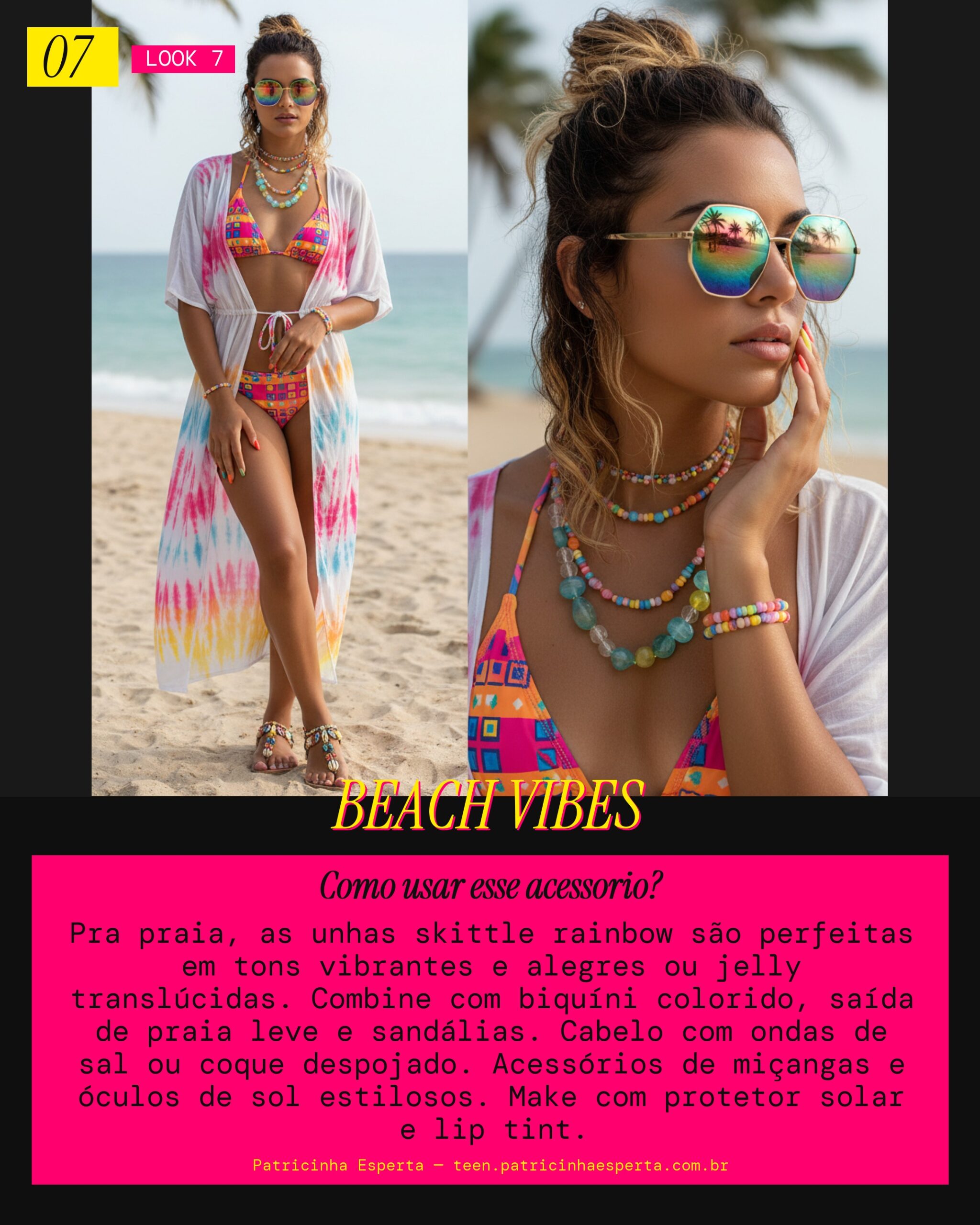 Unhas Skittle Rainbow: Vibe Solar na Praia
