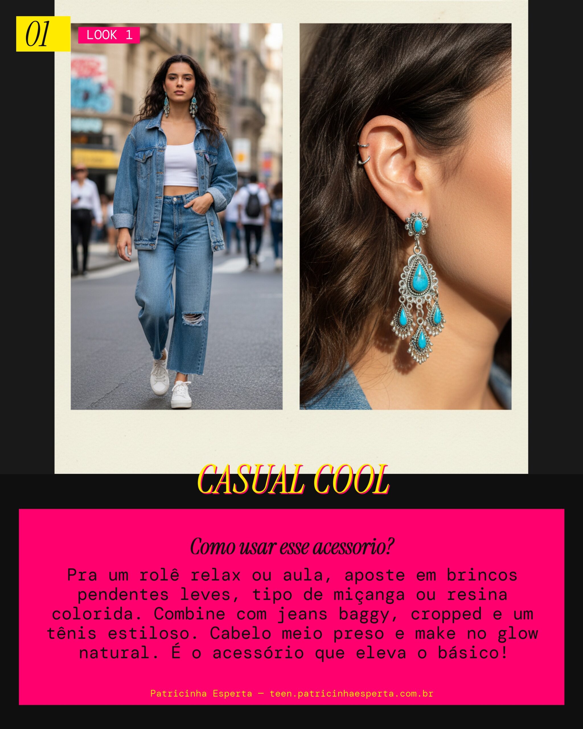 Look 1: Dia a Dia Casual com Brincos Pendentes Longos