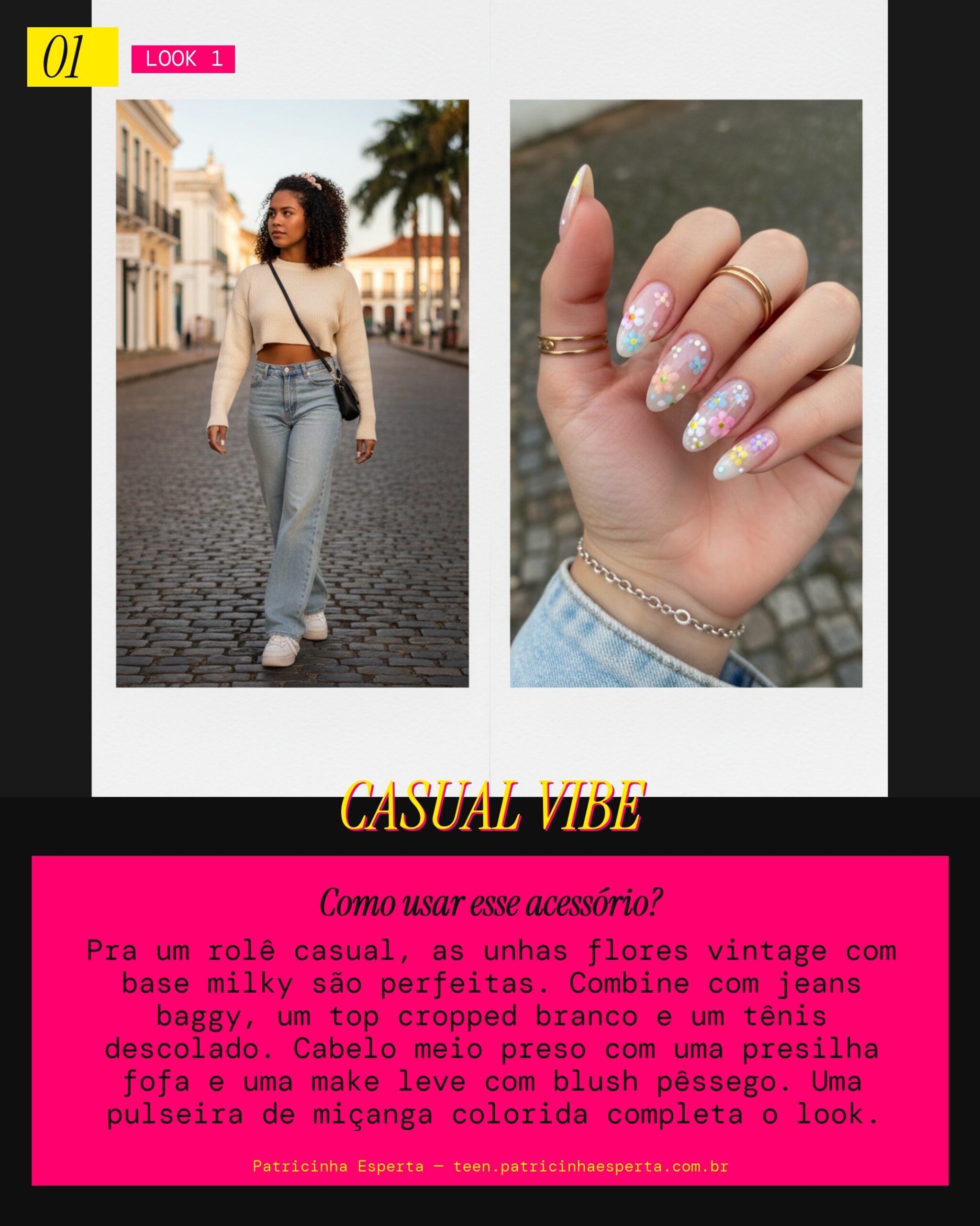 Unhas Flores Vintage: Casual Chic do Dia a Dia
