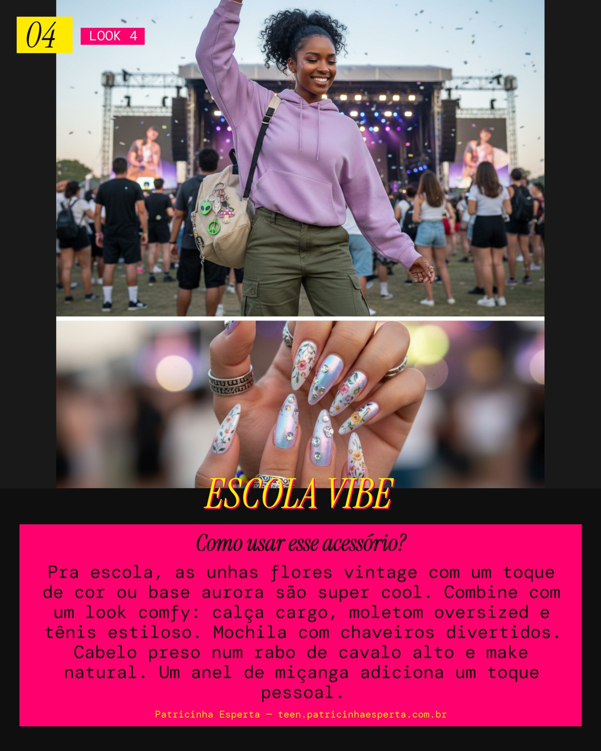Unhas Flores Vintage: Escola Cool e Confortável