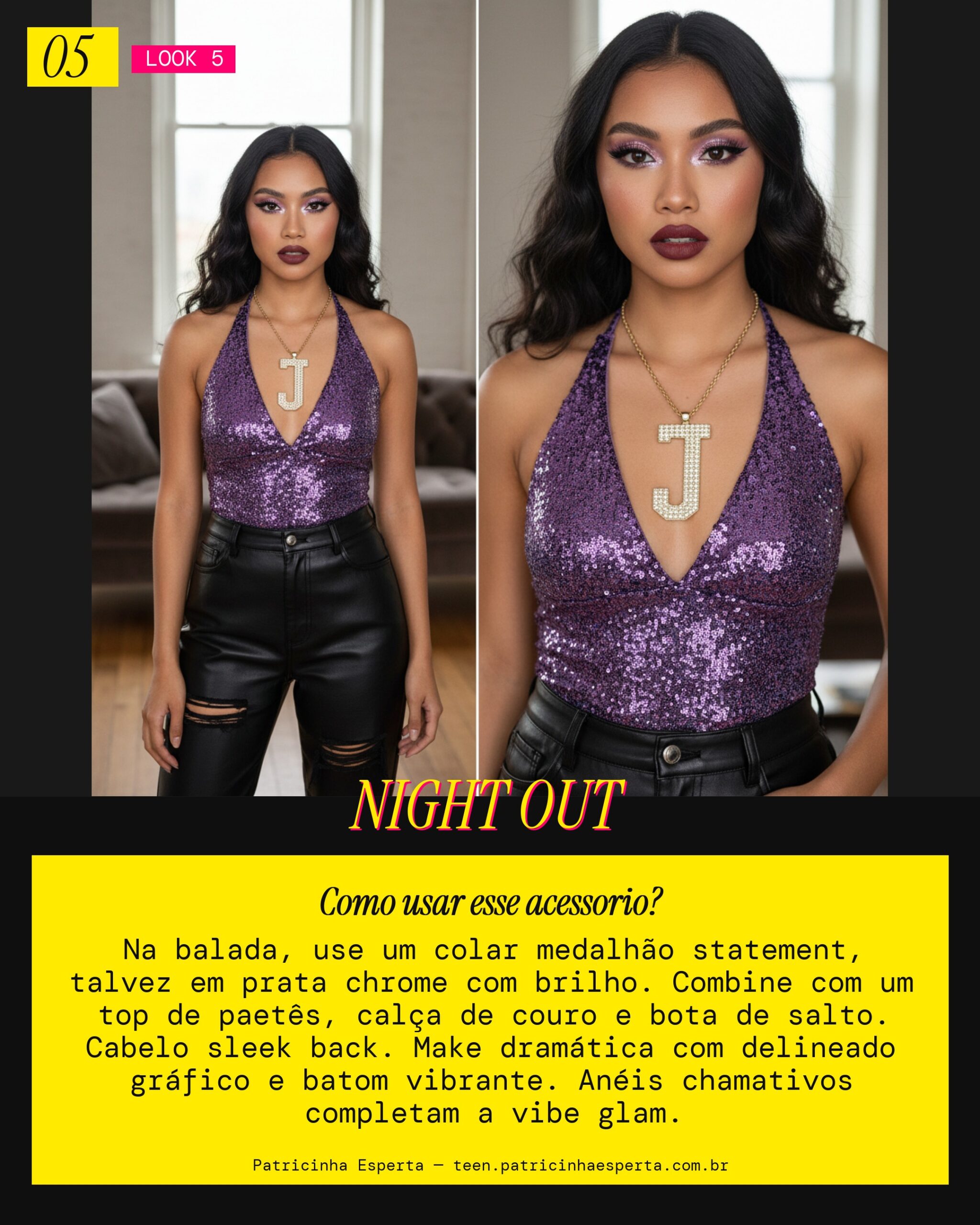 Colar Medalhão: Balada Glam Noturna