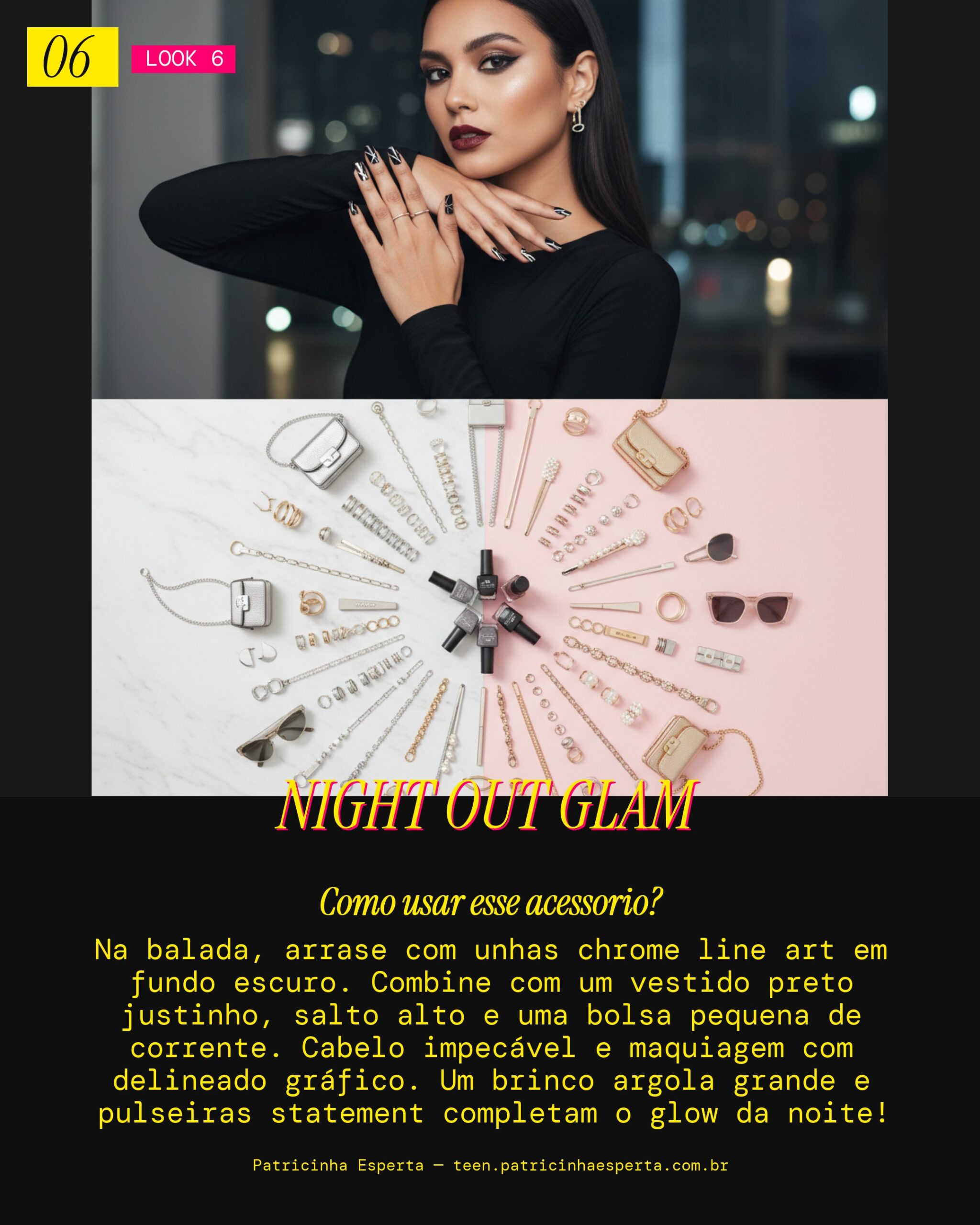 Look 6: Unhas Minimalistas Festa Noturna Glam Chrome