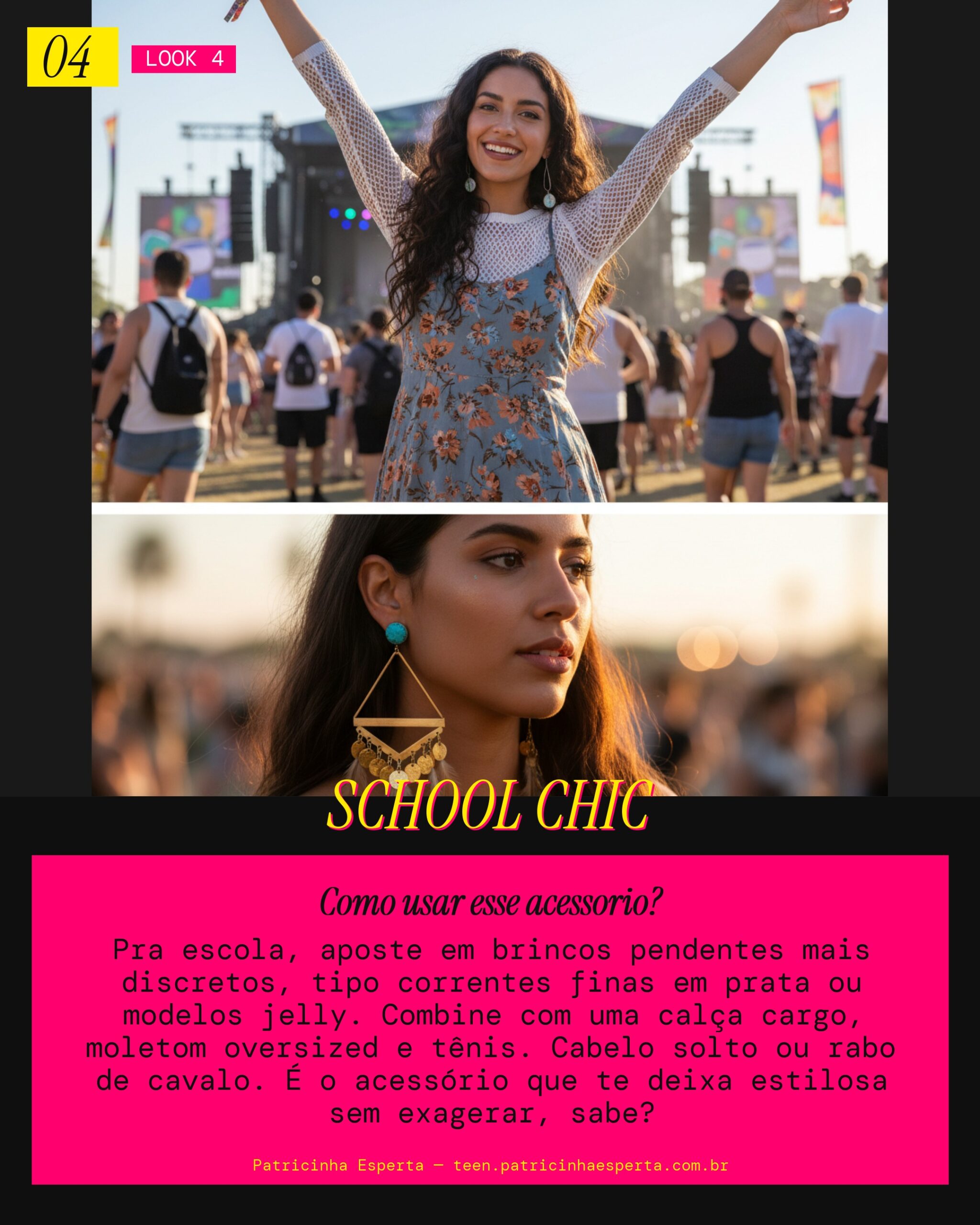 Look 4: Escola Cool com Brincos Pendentes Longos