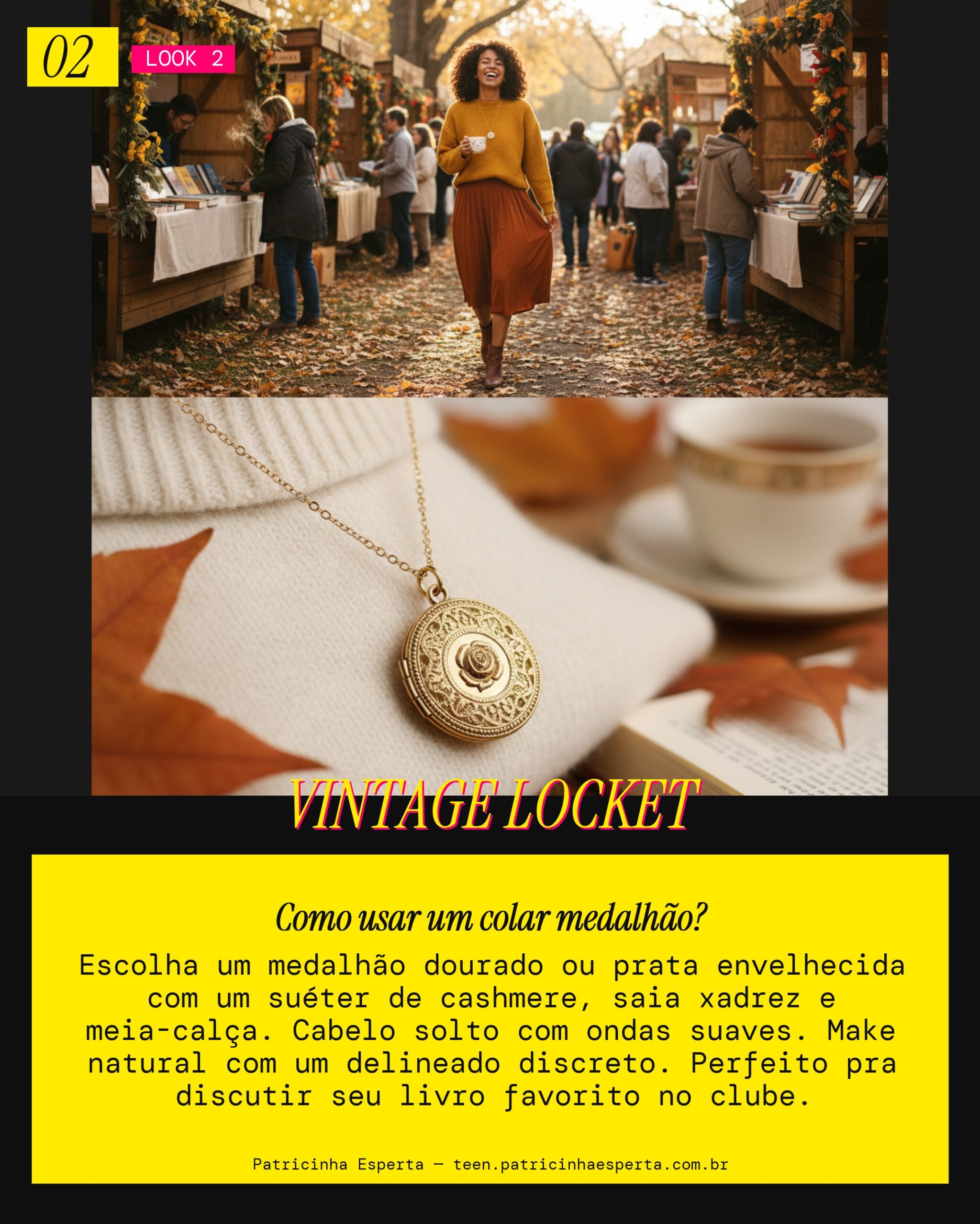 Look 2: Colar Medalhão Vintage: O Charme do Clube do Livro