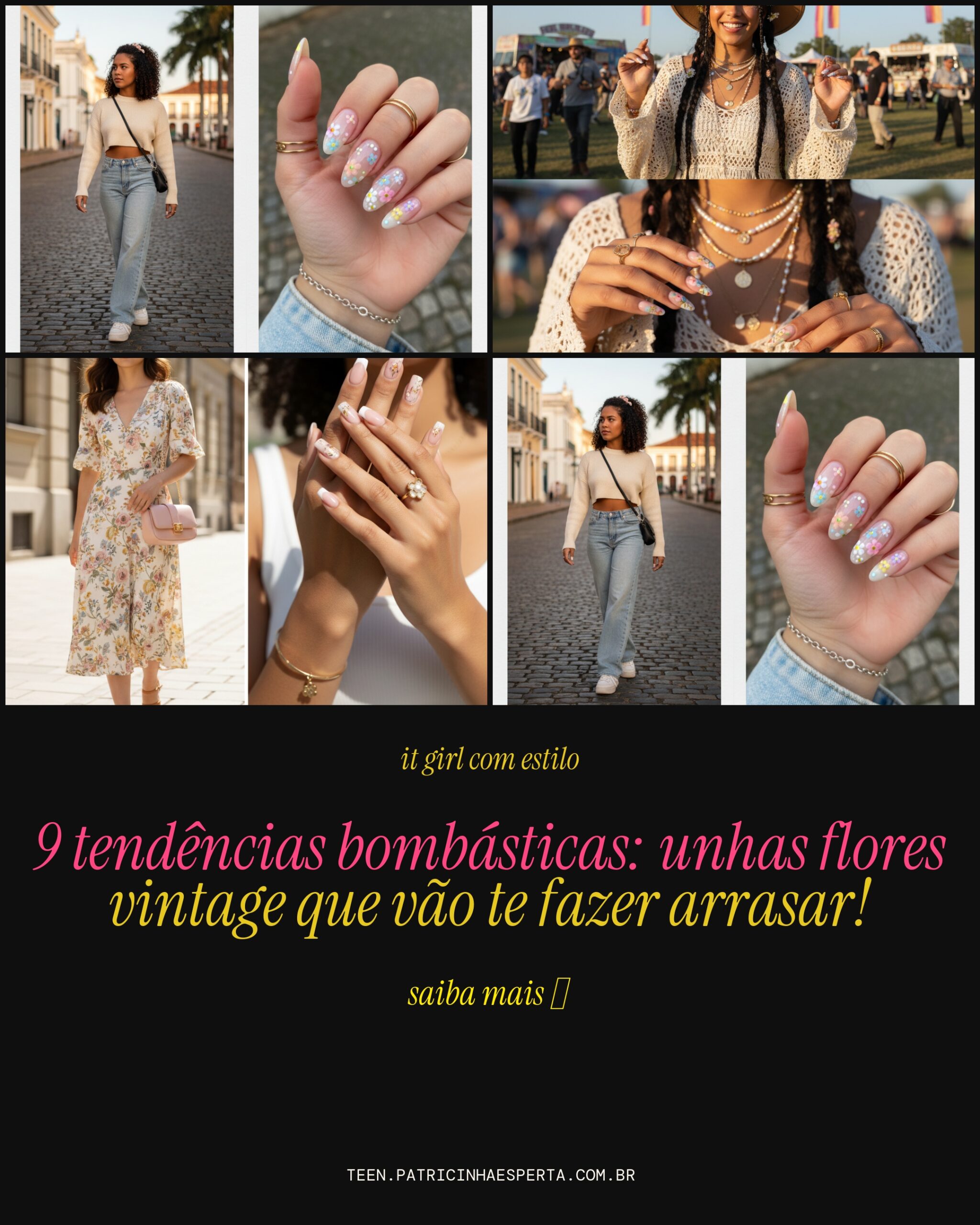 unhas flores vintage