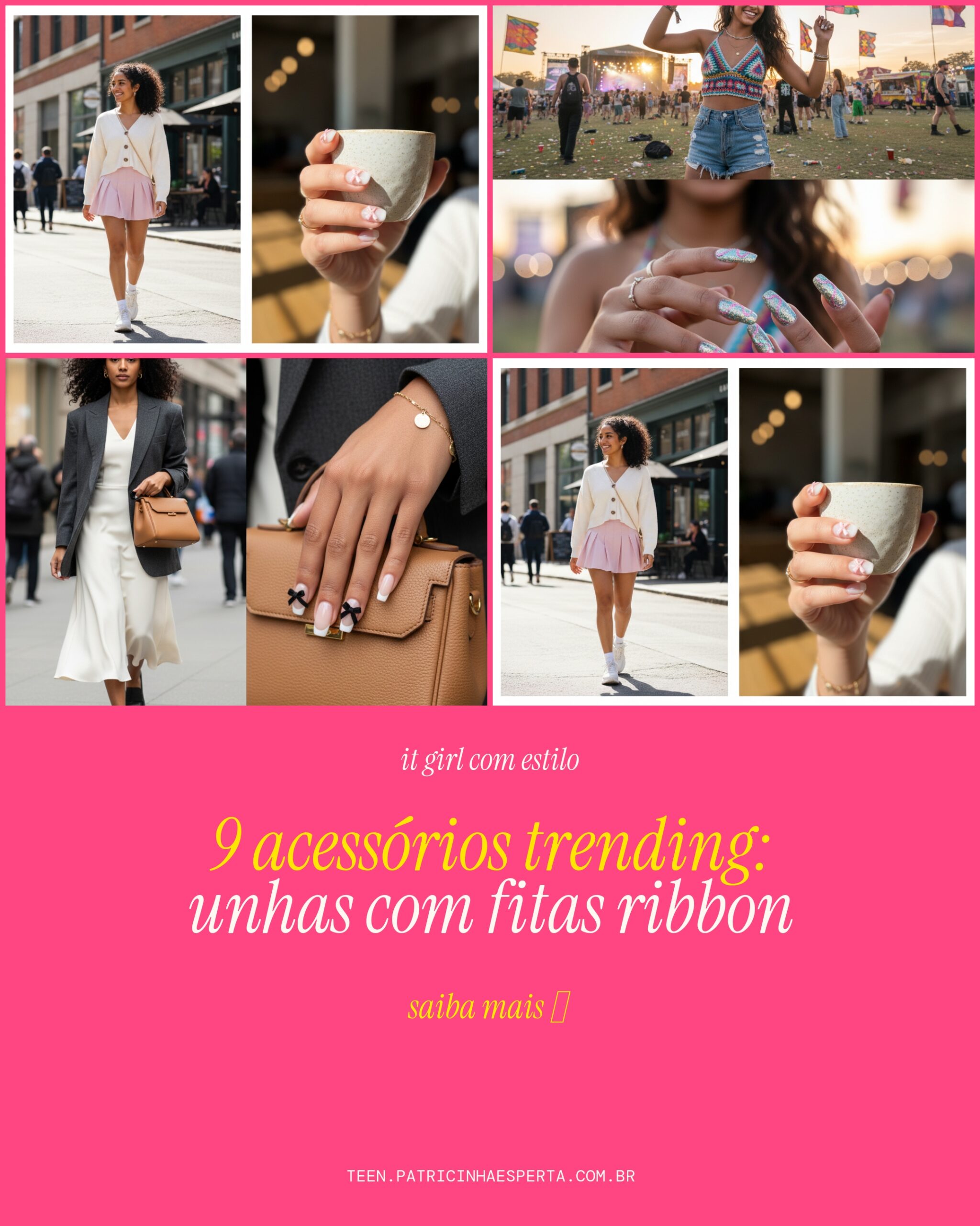 unhas com fitas ribbon
