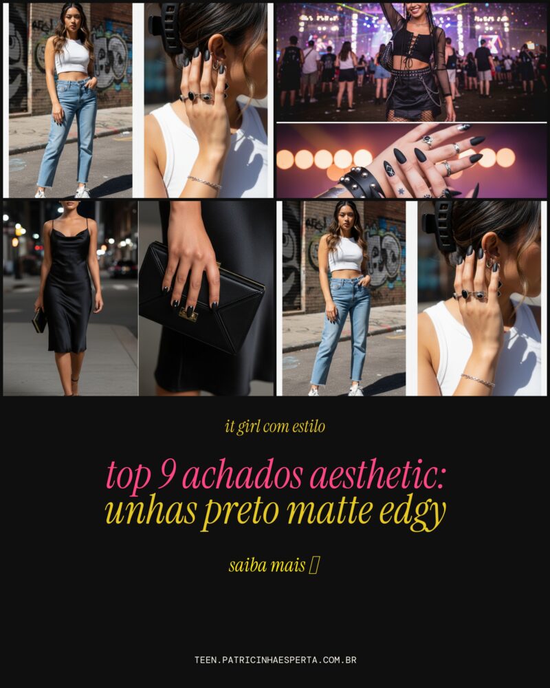 TOP 9 Achados Aesthetic: Unhas Preto Matte Edgy