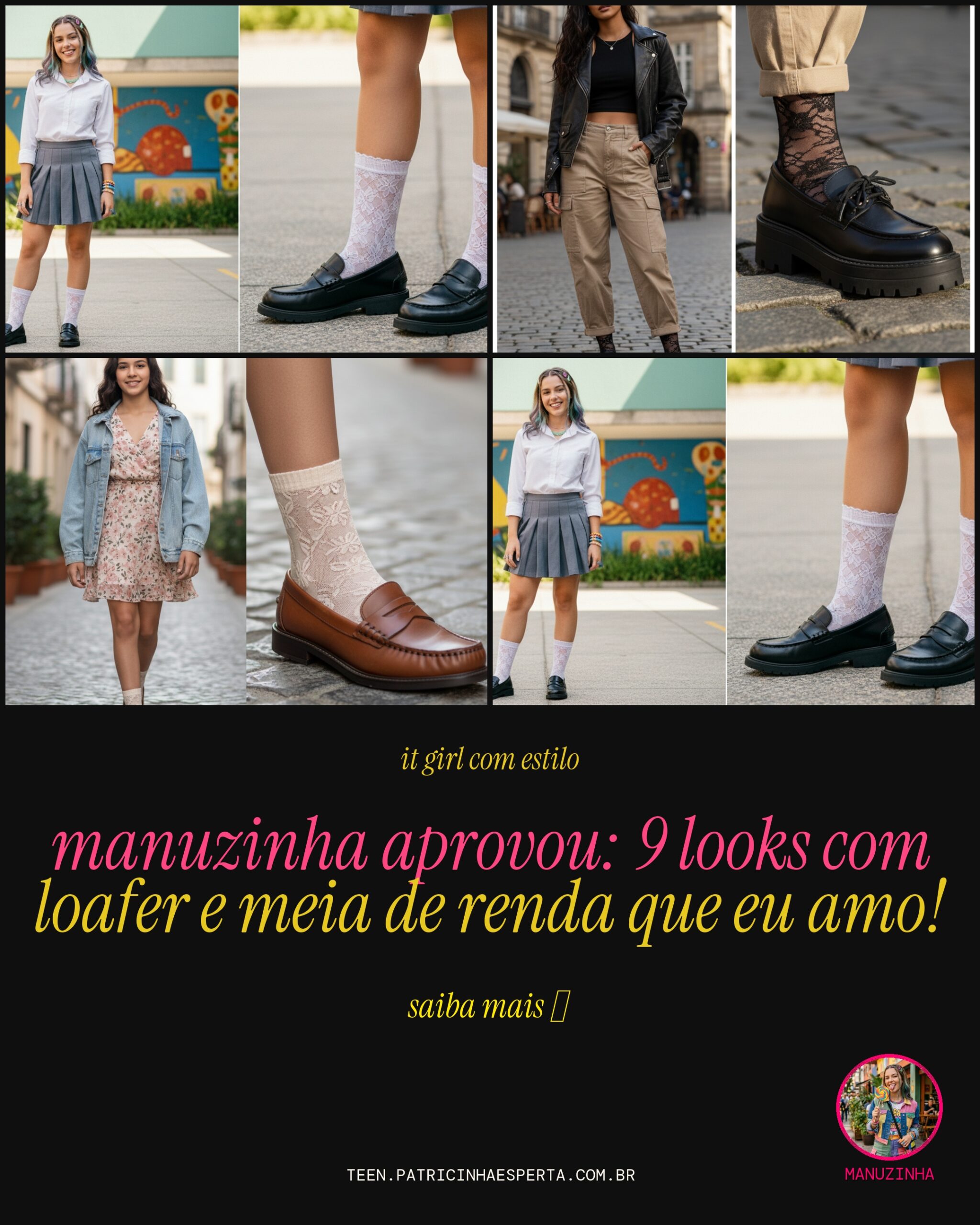 loafer com meia de renda