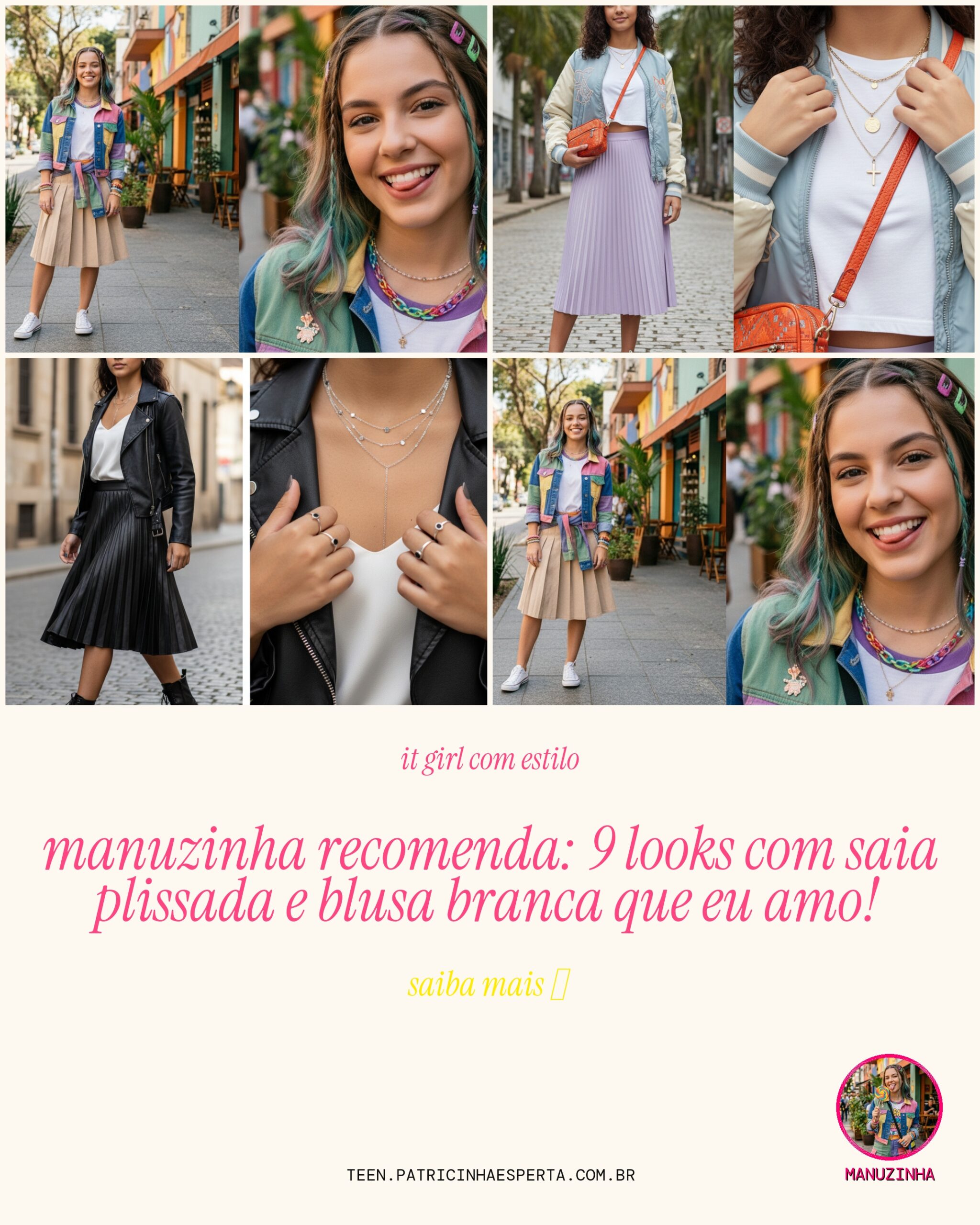 saia plissada com blusa branca