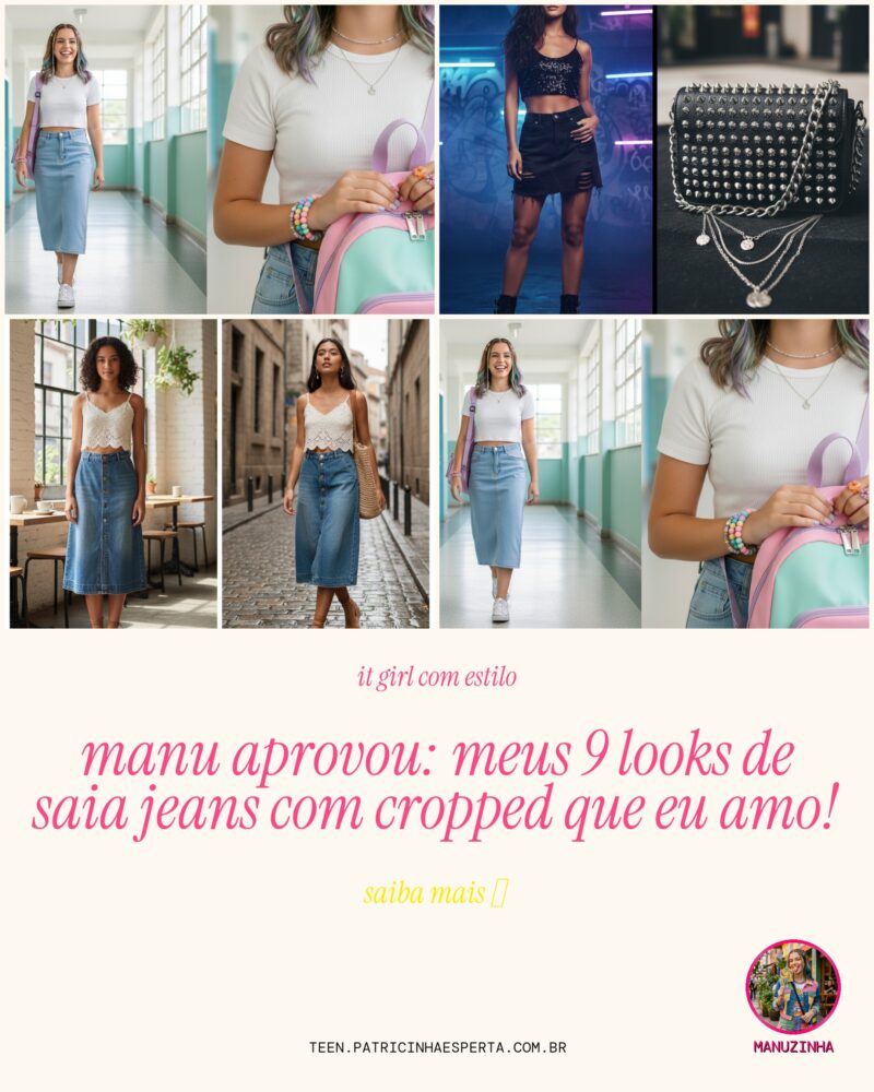 Manu Aprovou: Meus 9 Looks de Saia Jeans com Cropped Que Eu Amo!