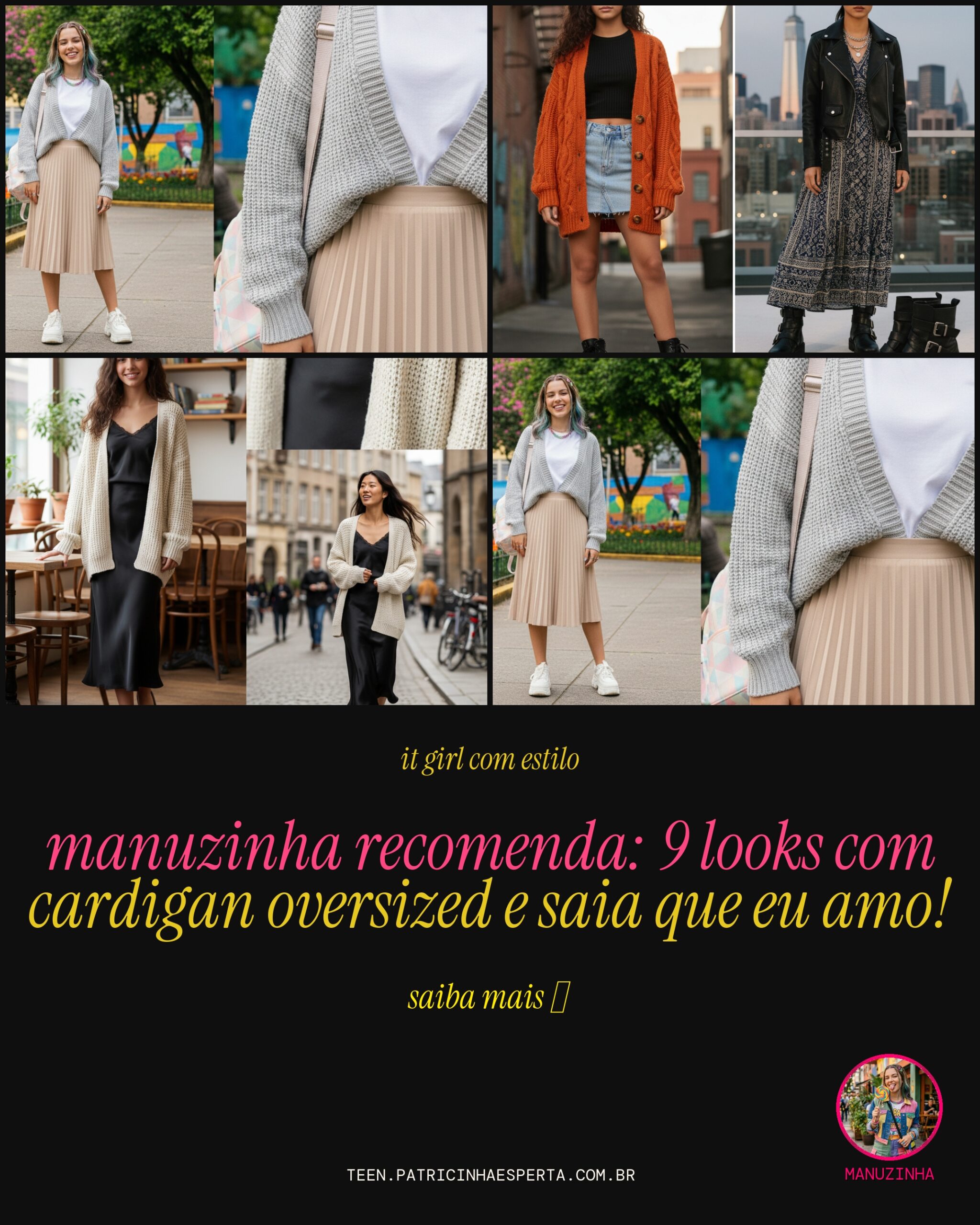 cardigan oversized com saia