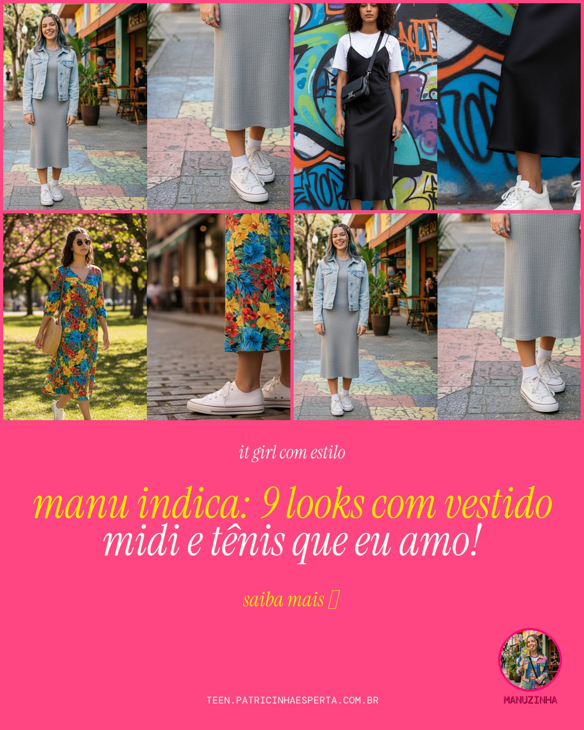 vestido midi com tenis