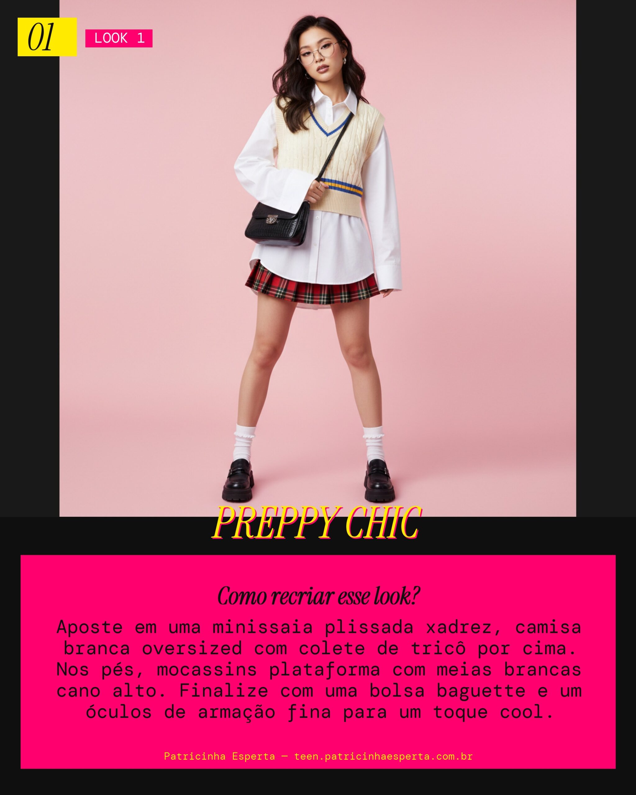 Look 1: Preppy Moderno com Toque Urbano