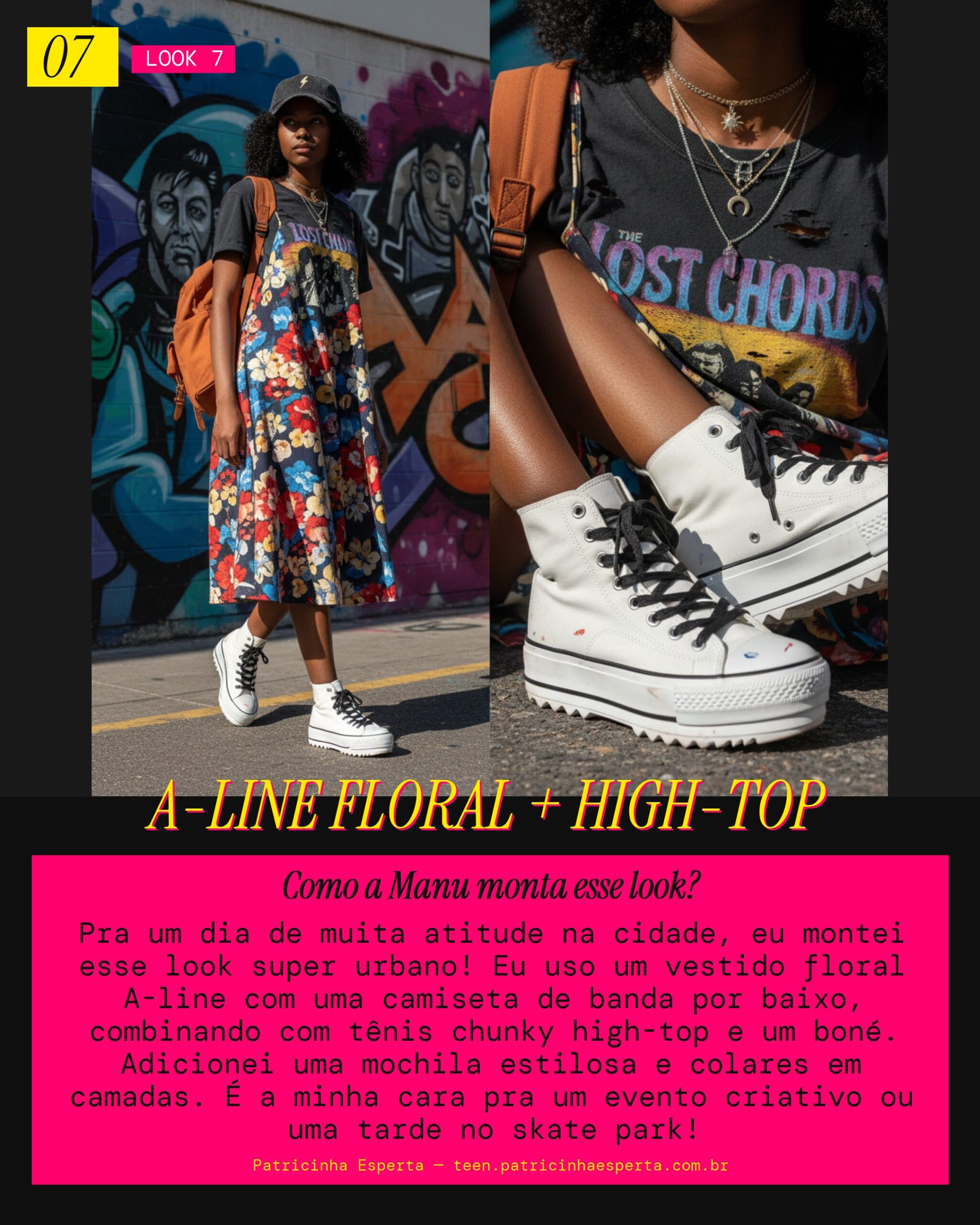MANU RECOMENDA: Floral A-Line com Chunky High-Top Pra Uma Vibe Urbana