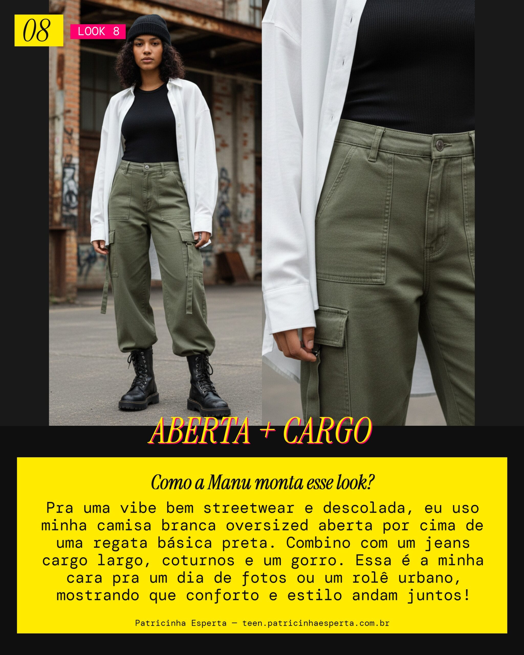 MANU RECOMENDA: Camisa Oversized Aberta e Jeans Cargo pra uma Vibe Streetwear