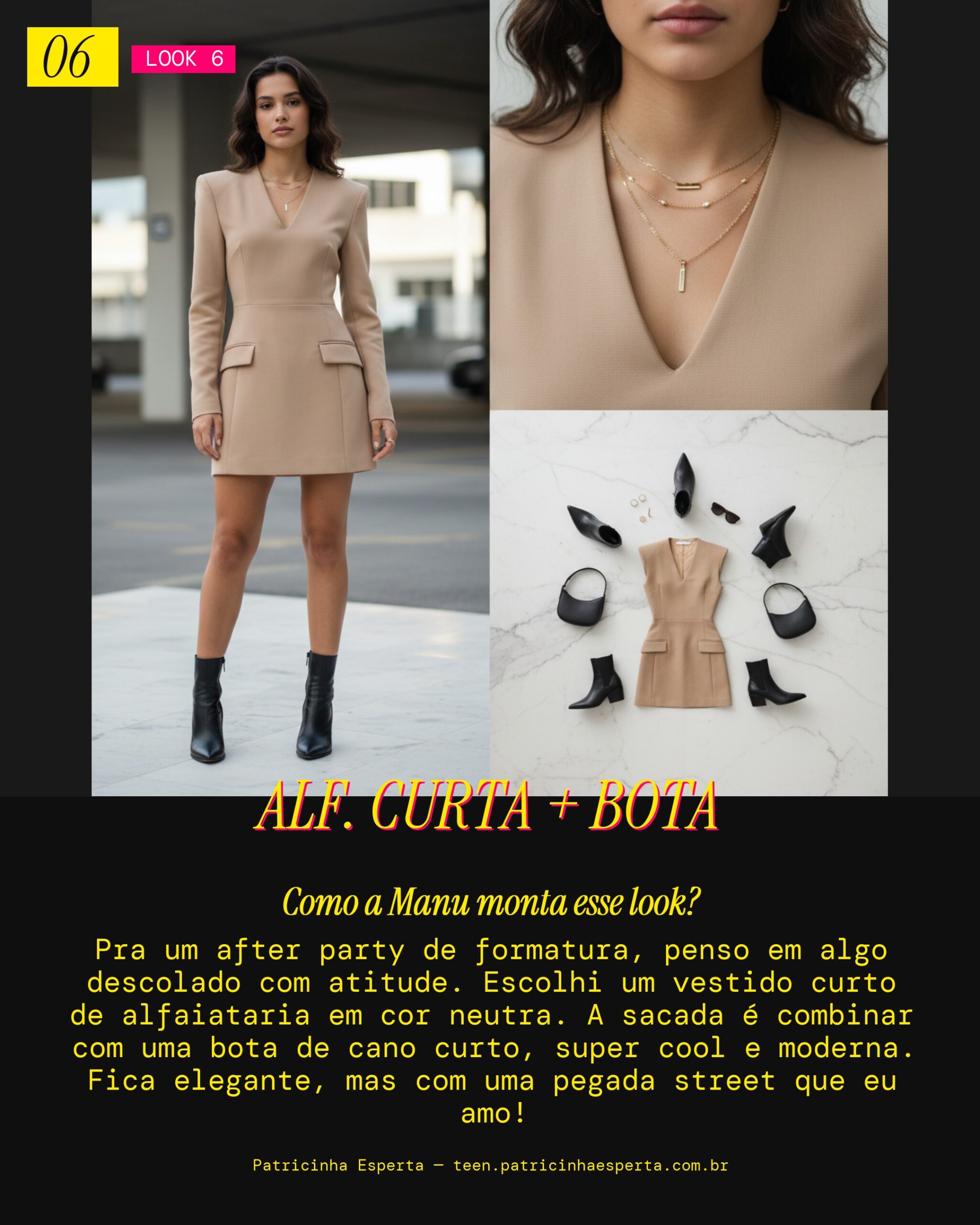 MANU RECOMENDA: Vestido Curto de Alfaiataria com Bota pra After Party de Formatura