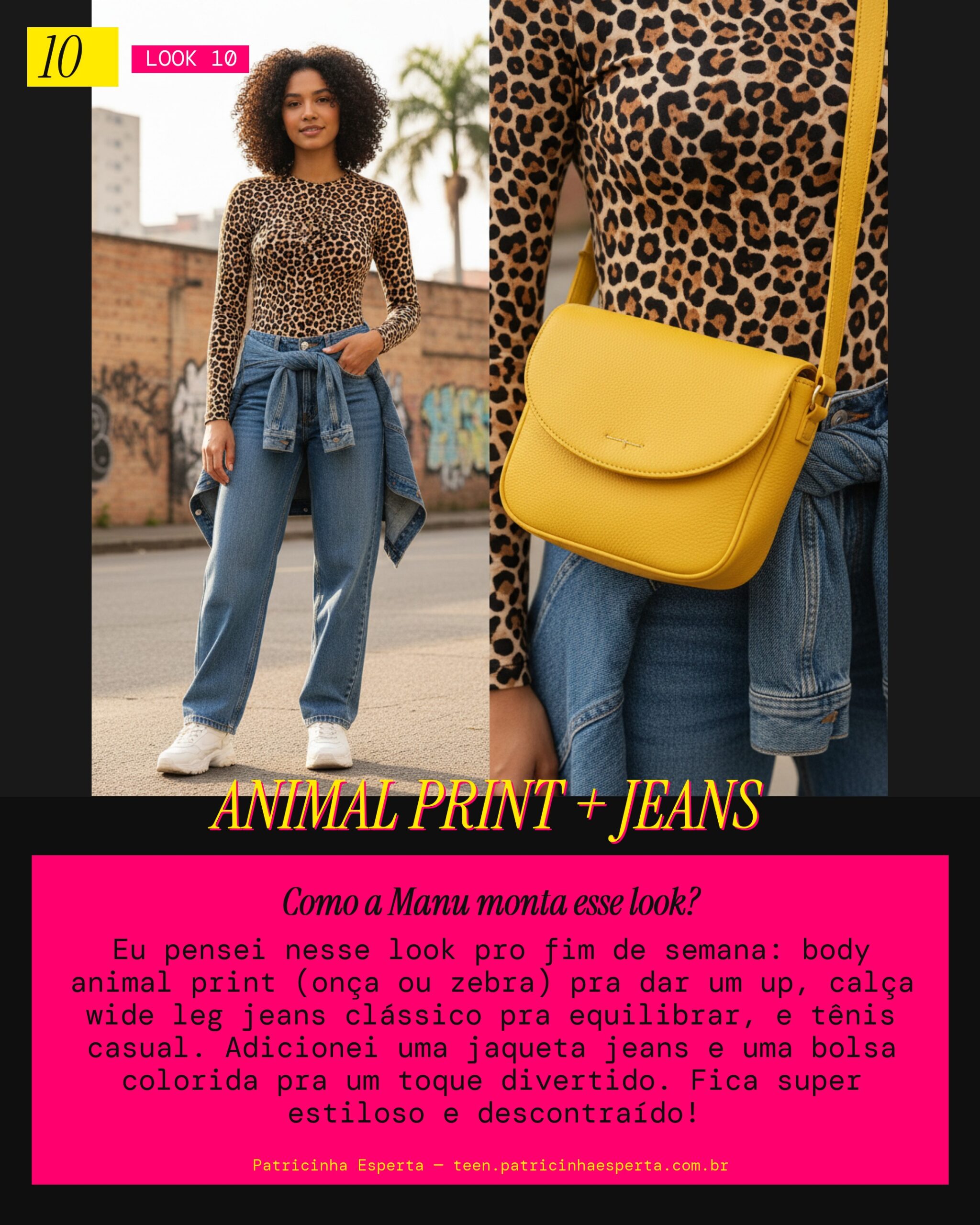 MANU RECOMENDA: Body Animal Print com Wide Leg Jeans Clássico pra Fim de Semana