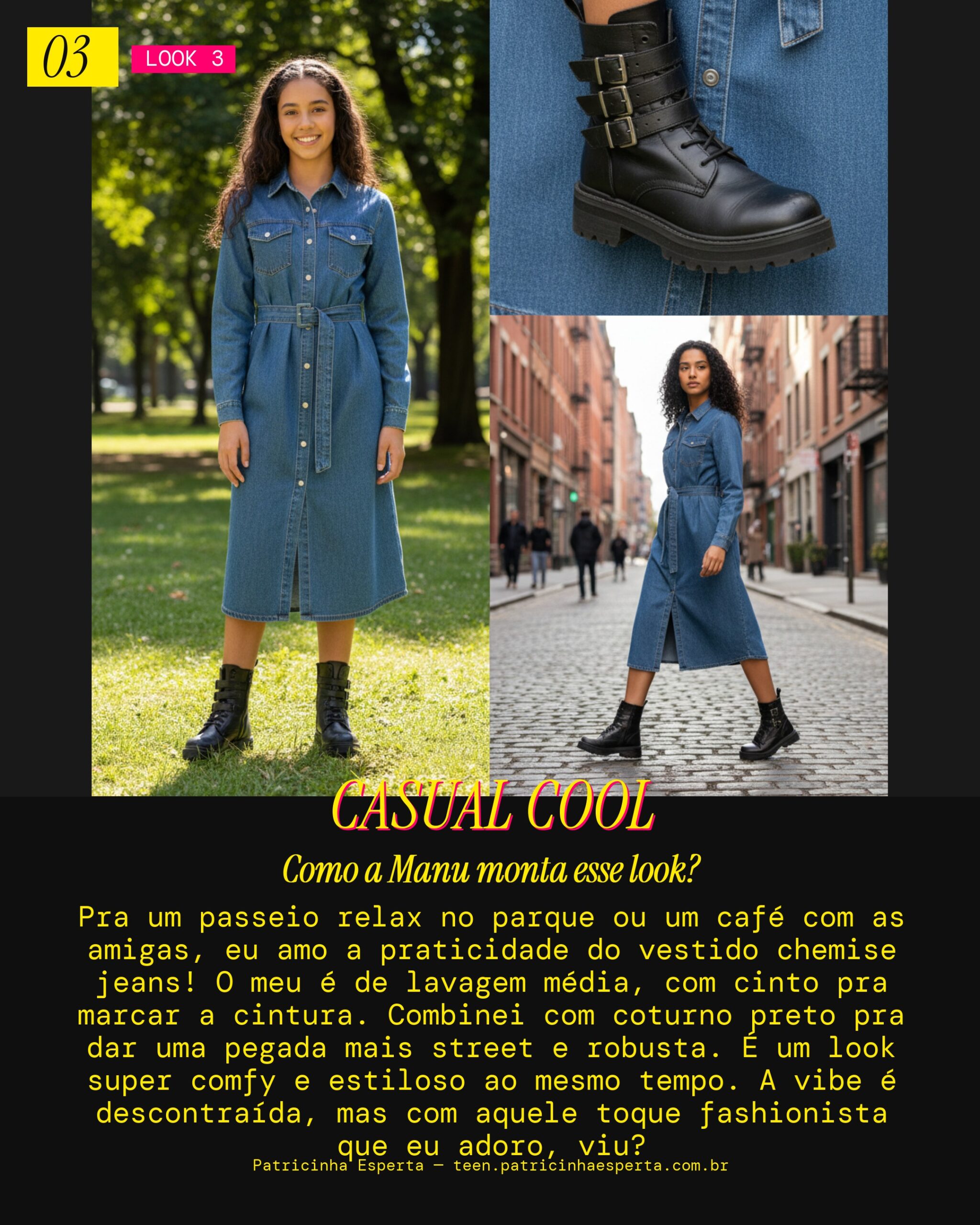 MANU RECOMENDA: Vestido Chemise Jeans e Coturno pra um Passeio no Parque
