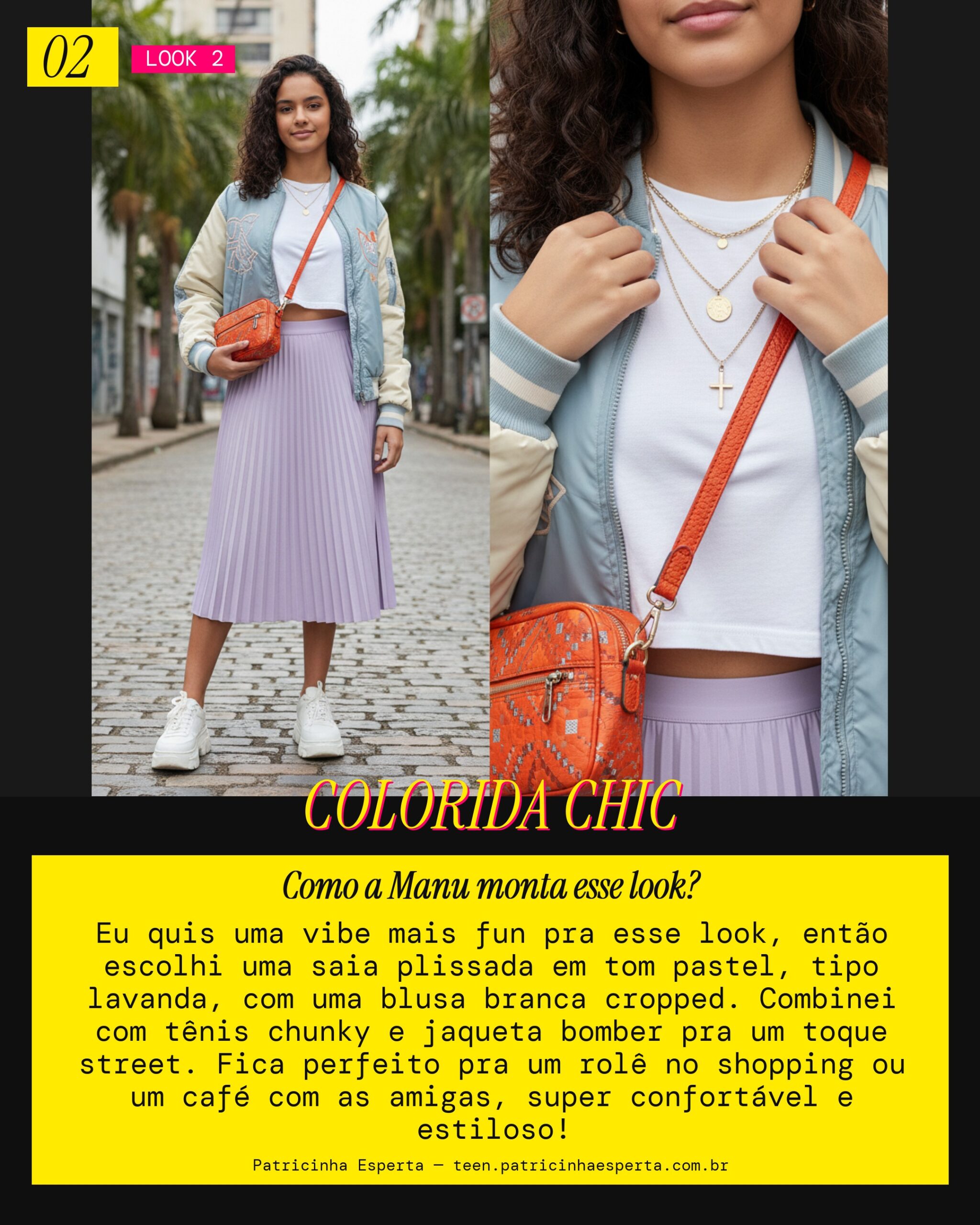 MANU INDICA: Saia Plissada Colorida e Blusa Cropped Pro Rolê no Shopping